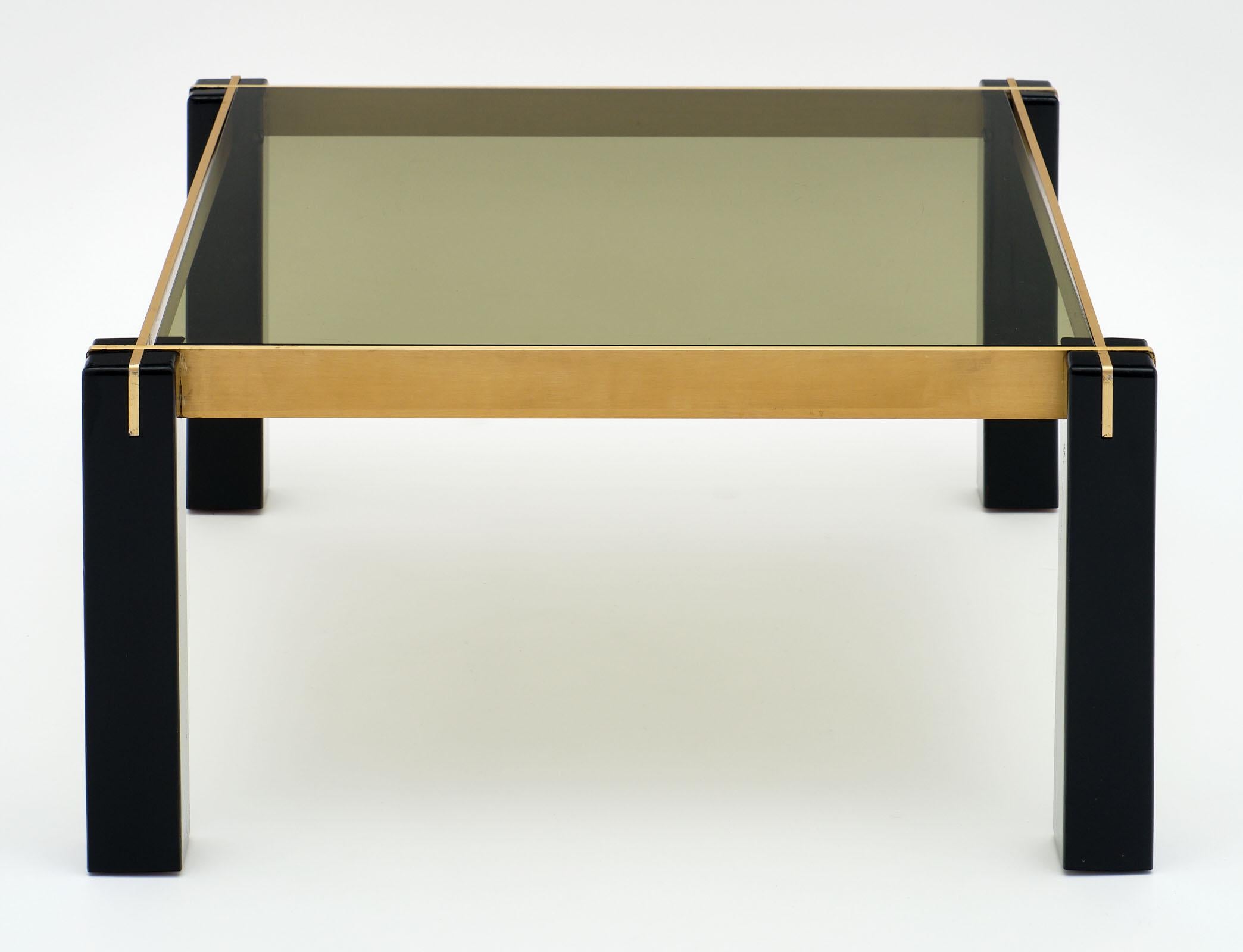 Late 20th Century French Modernist Brass and Black Side Tables