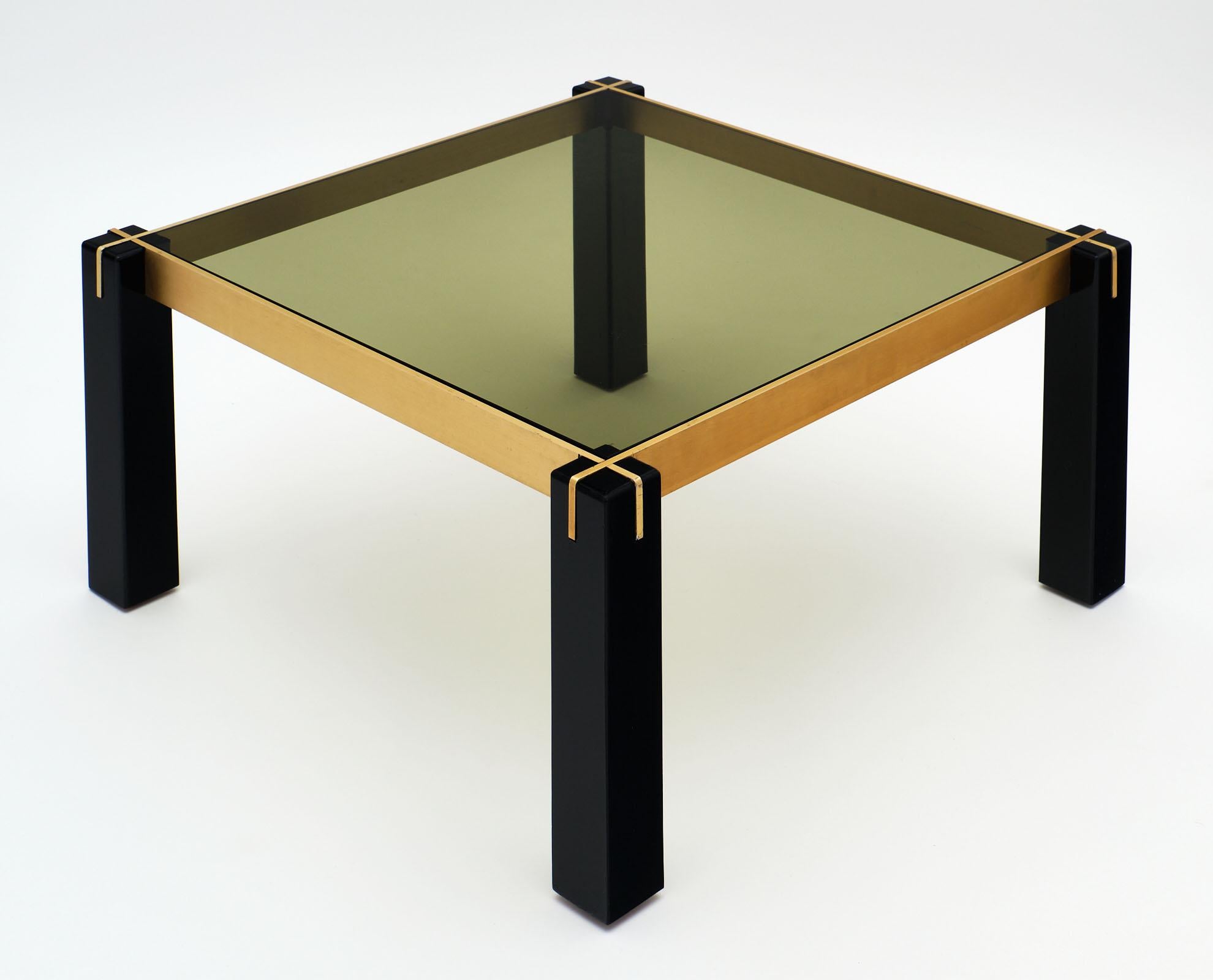 French Modernist Brass and Black Side Tables 1