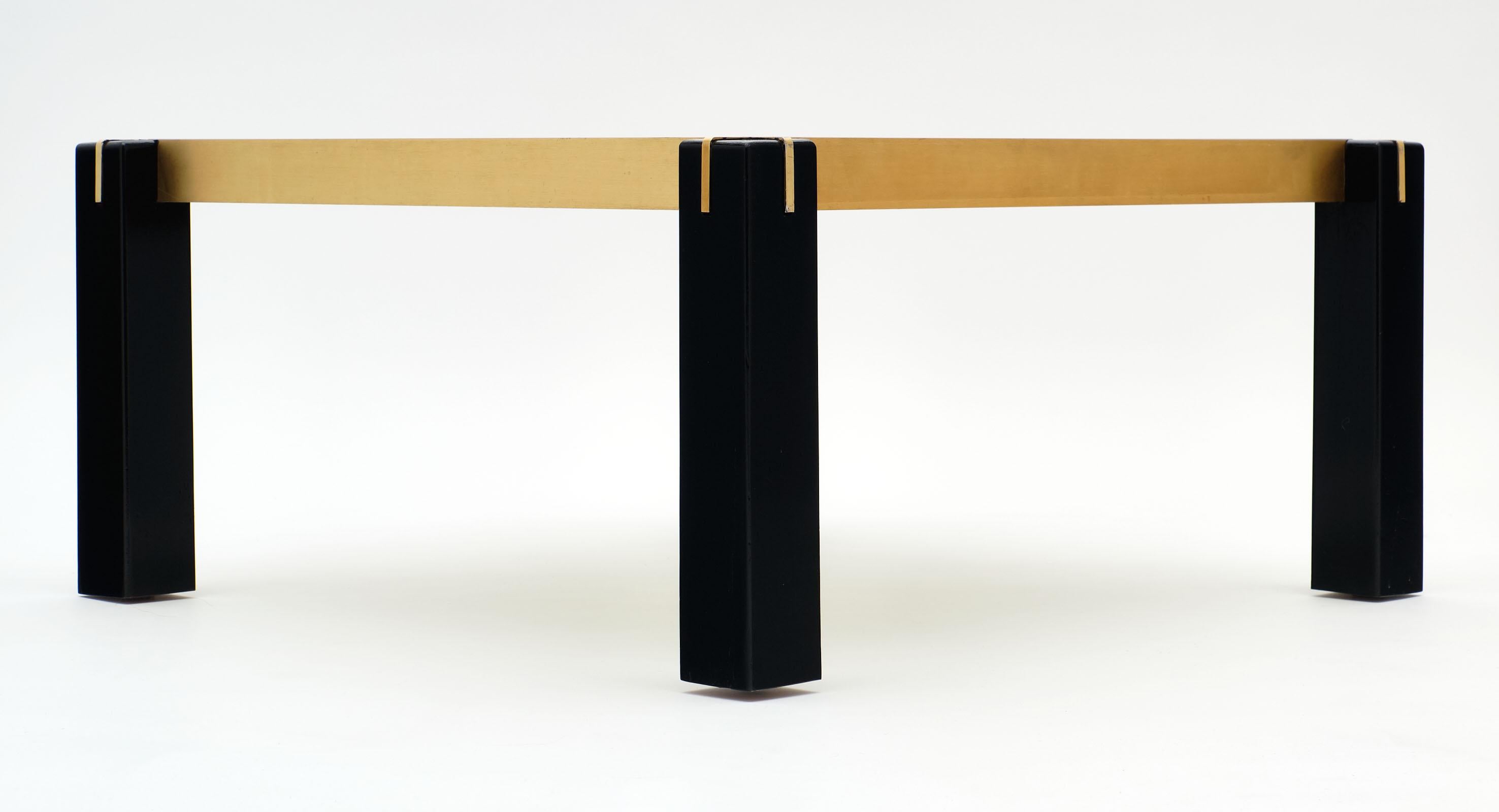 French Modernist Brass and Black Side Tables 2