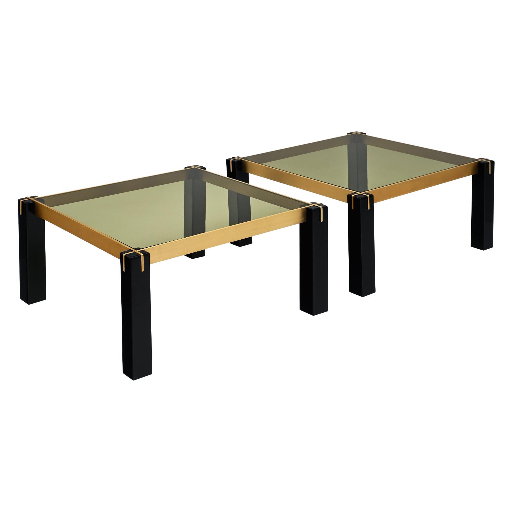 French Modernist Brass and Black Side Tables