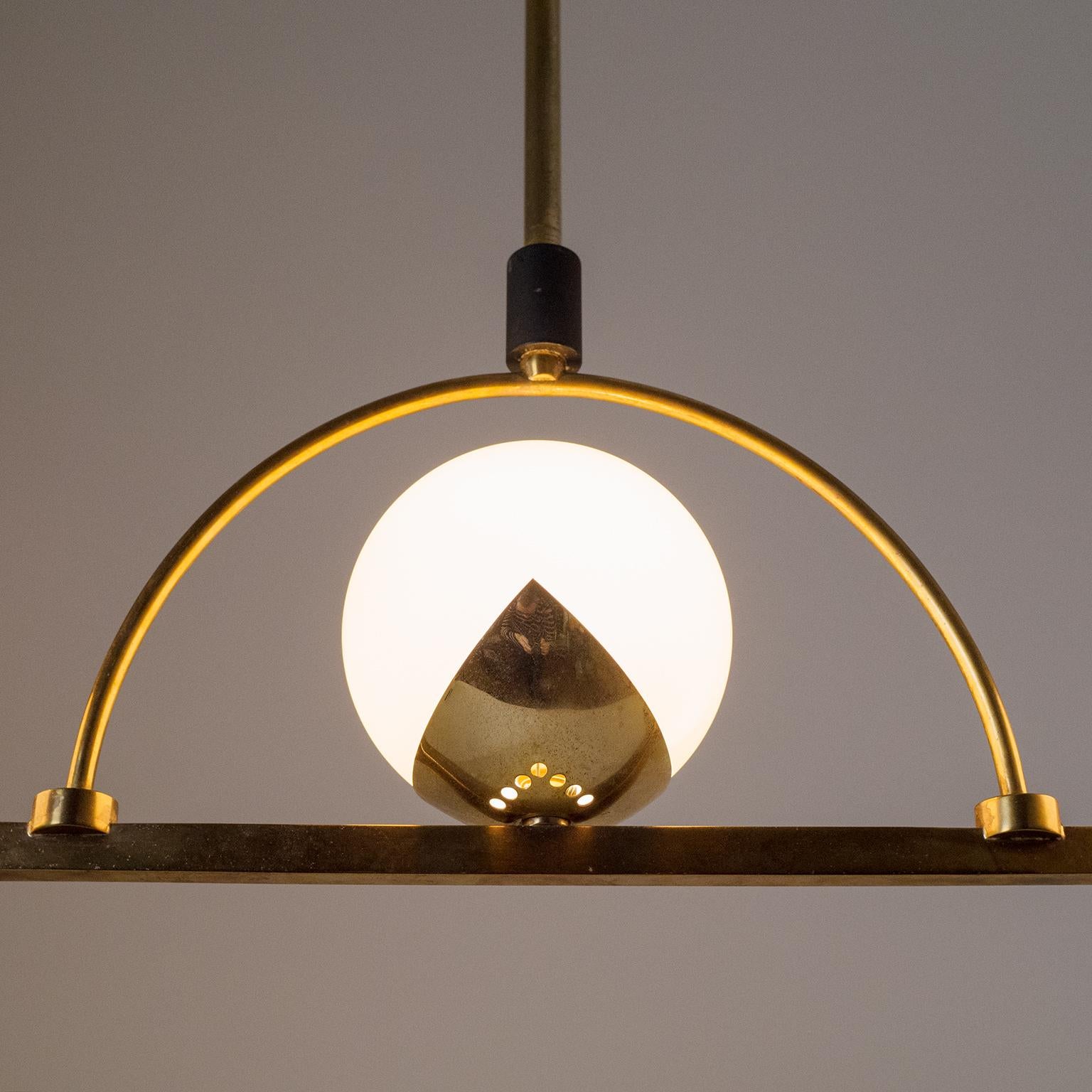 French Modernist Brass and Satin Glass Chandelier, 1950s 2