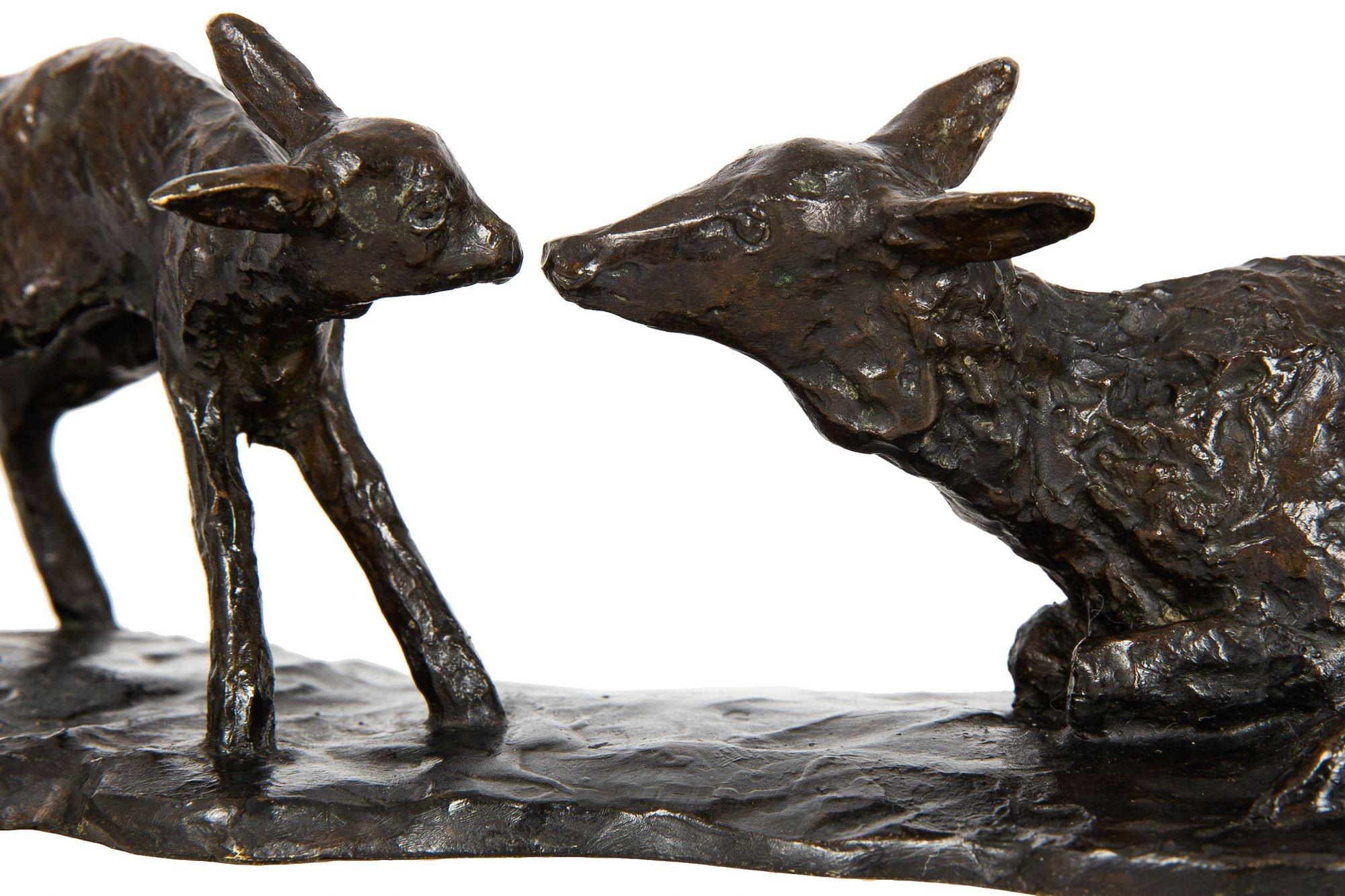 French Modernist Bronze Sculpture “Doe & Fawn” by Ary Bitter & Susse 6