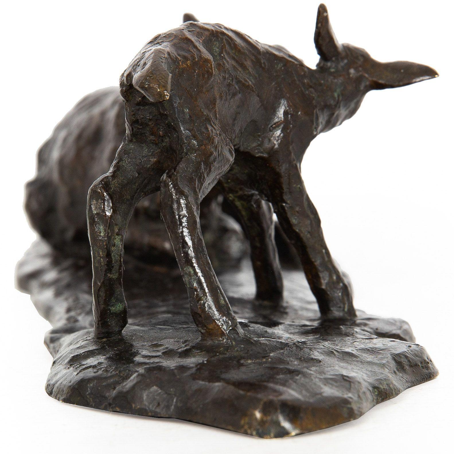 French Modernist Bronze Sculpture “Doe & Fawn” by Ary Bitter & Susse 7