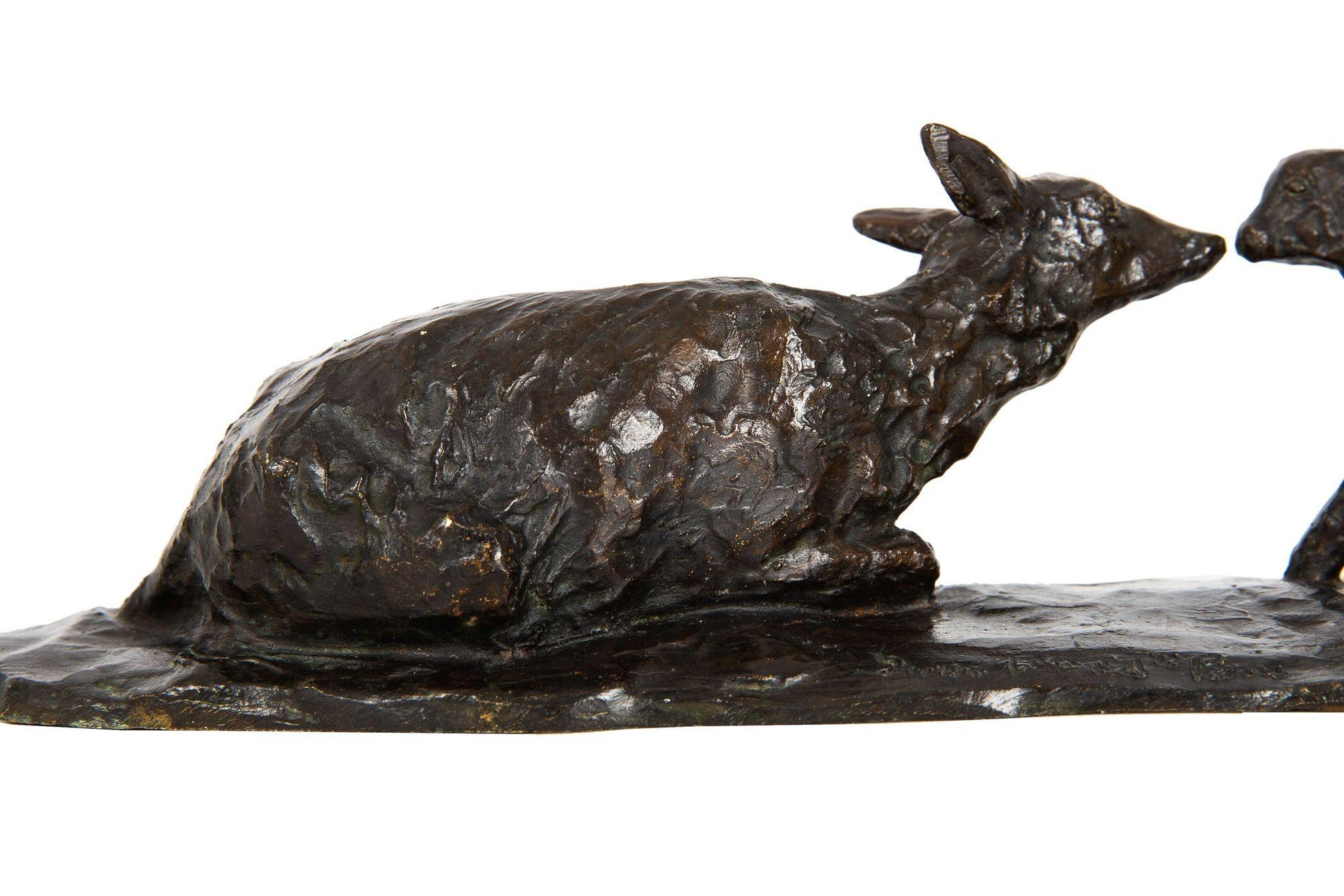 French Modernist Bronze Sculpture “Doe & Fawn” by Ary Bitter & Susse 8