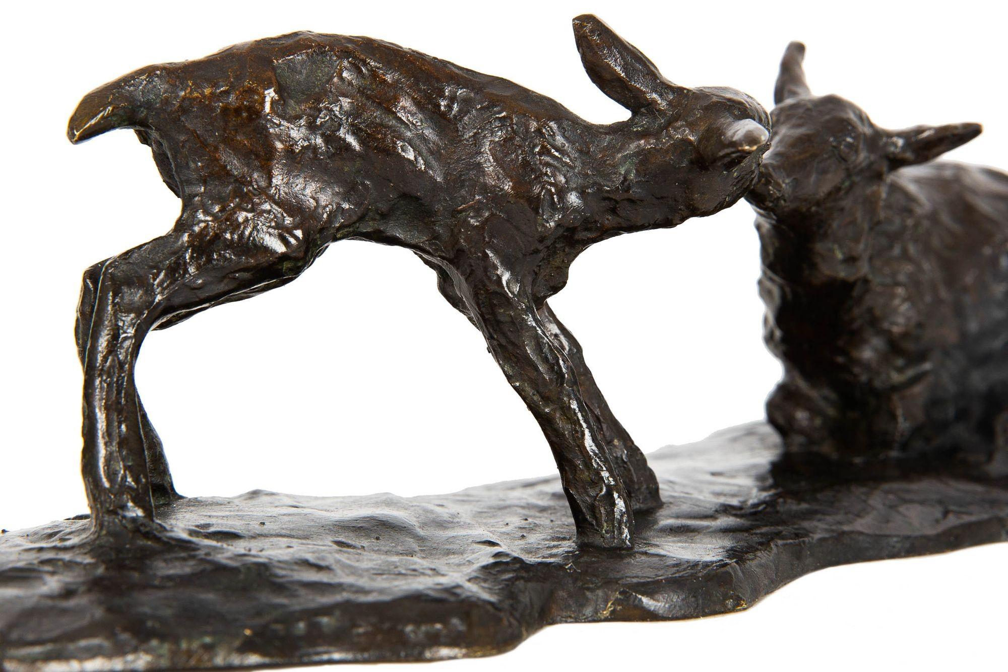 French Modernist Bronze Sculpture “Doe & Fawn” by Ary Bitter & Susse 9
