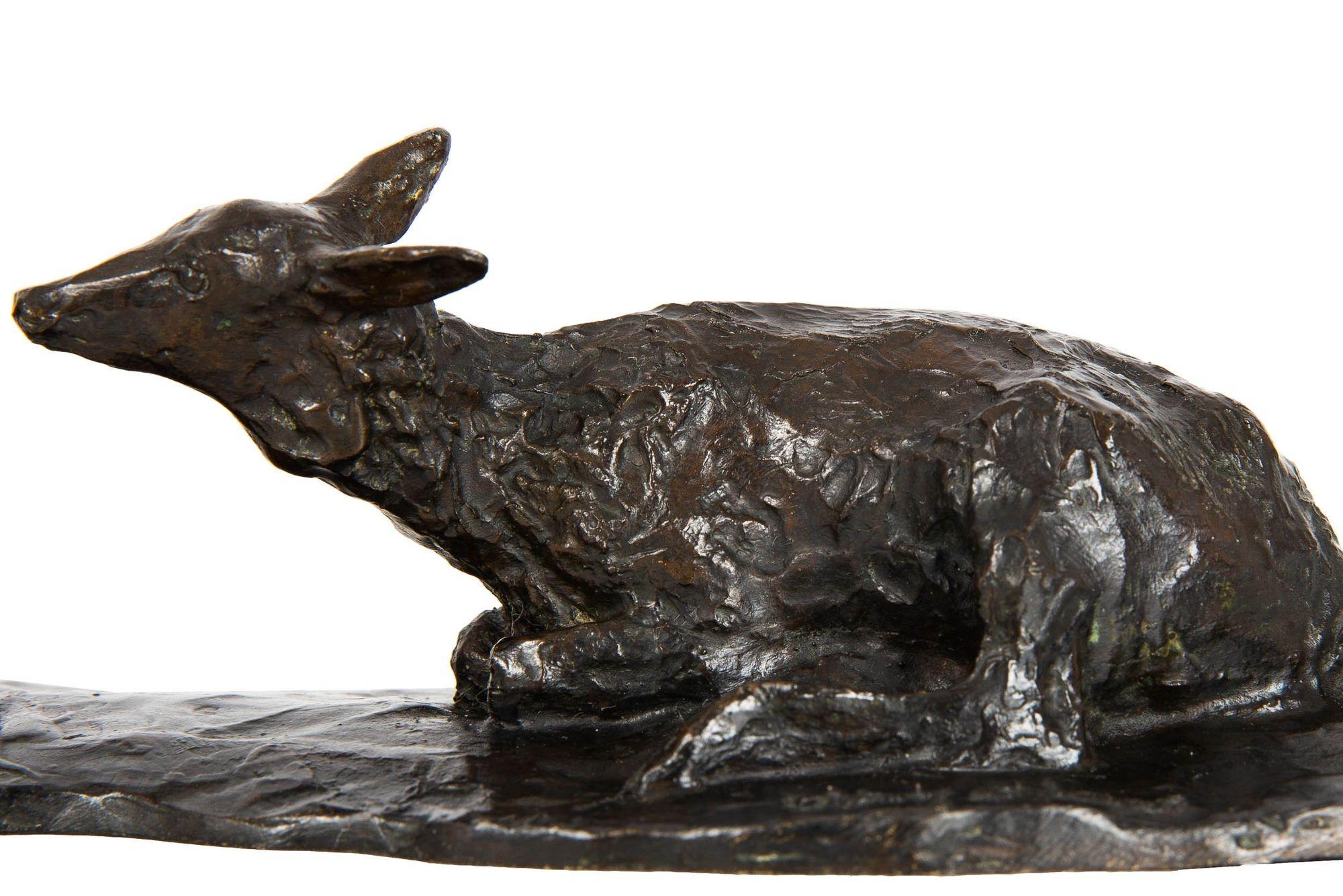 French Modernist Bronze Sculpture “Doe & Fawn” by Ary Bitter & Susse 10