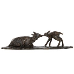 French Modernist Bronze Sculpture “Doe & Fawn” by Ary Bitter & Susse