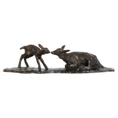 French Modernist Bronze Sculpture “Doe & Fawn” by Ary Bitter & Susse
