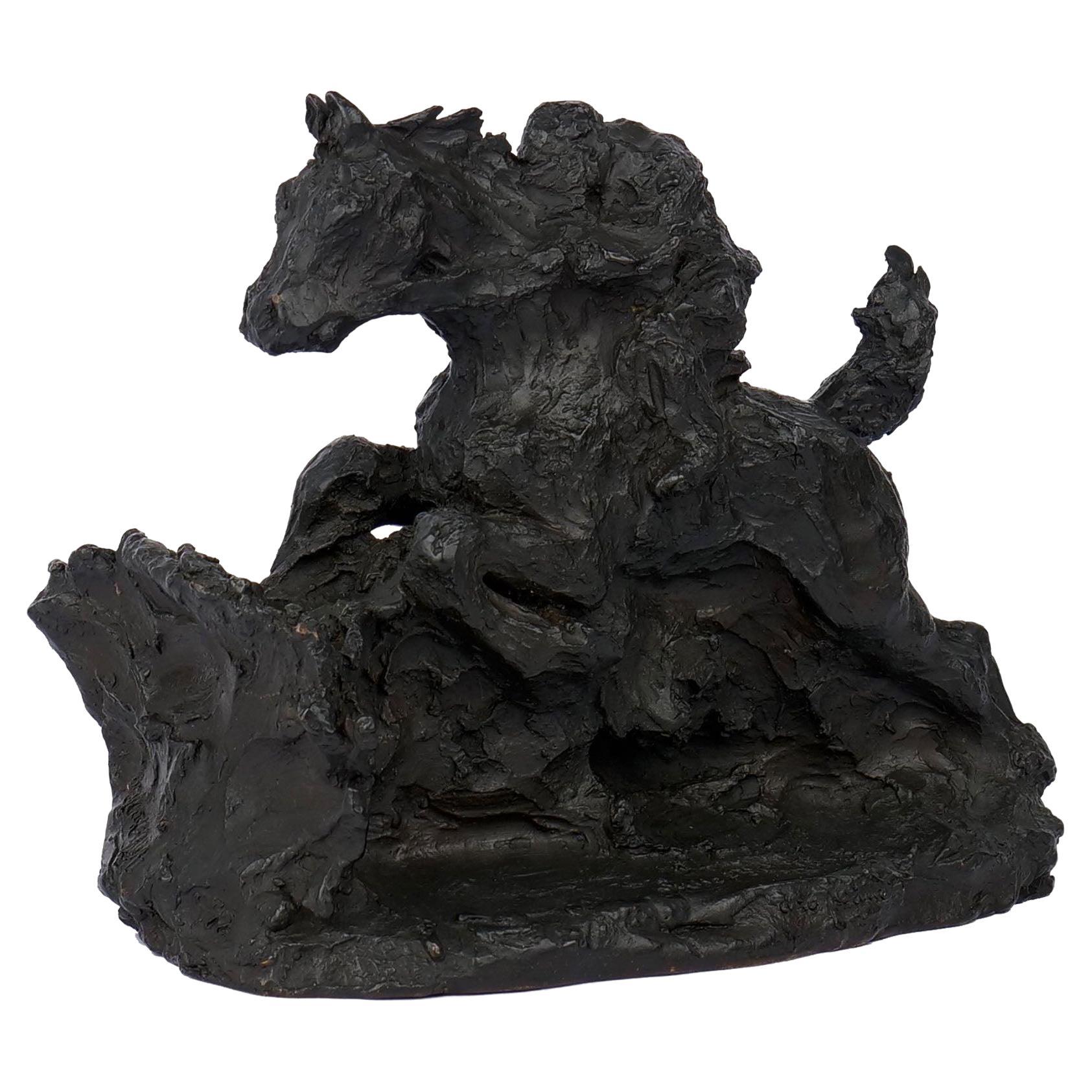 French Modernist Bronze Sculpture of “Horse & Rider” Cast by Susse Freres
