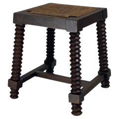 Tabouret moderniste français en bois tourné dans le style de Charles Dudouyt, 19