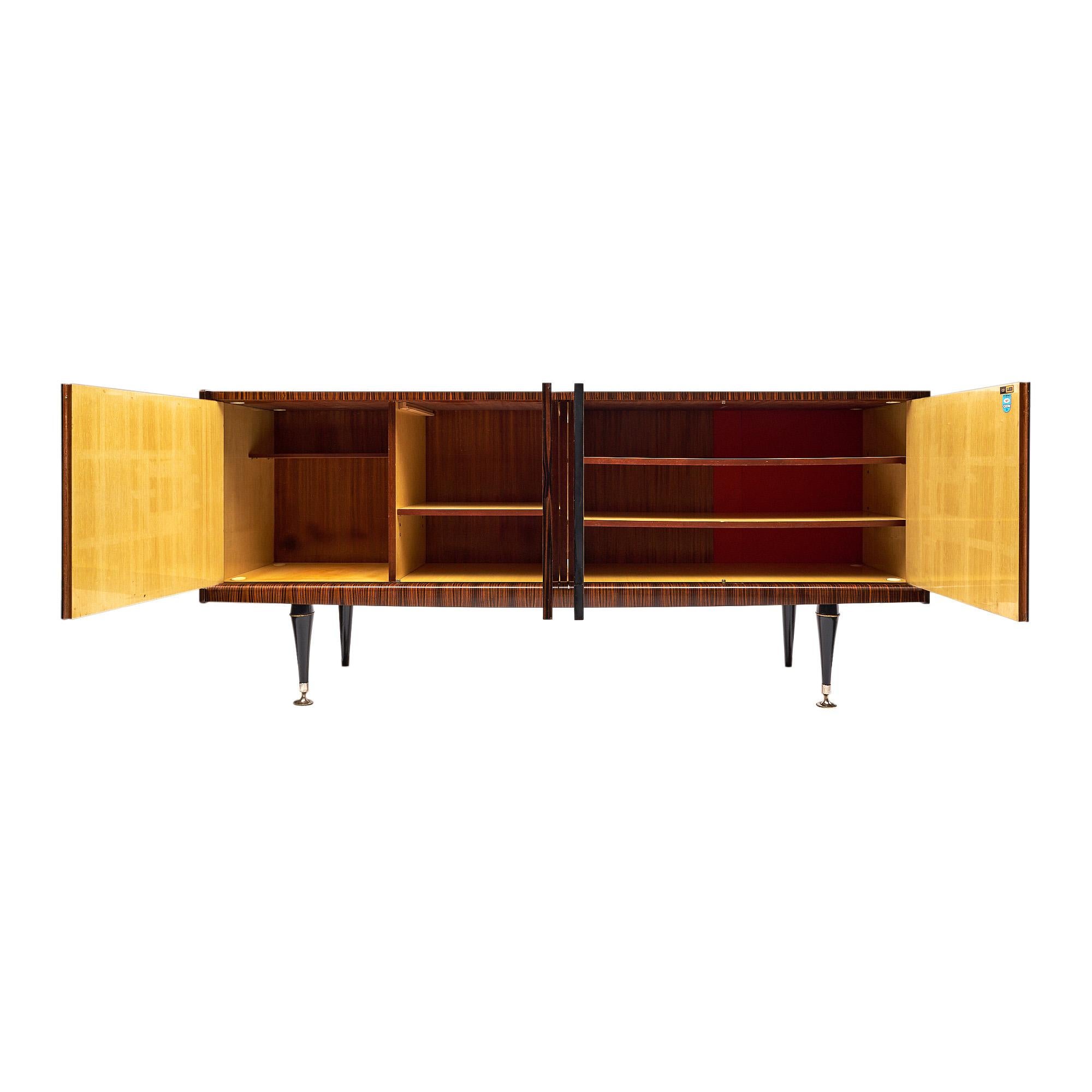 Brass French Modernist Buffet in Ebony of Macassar For Sale