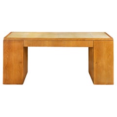 French Modernist Cerused Oak and Lacquered Skin Pedestal Desk ca. 1950s