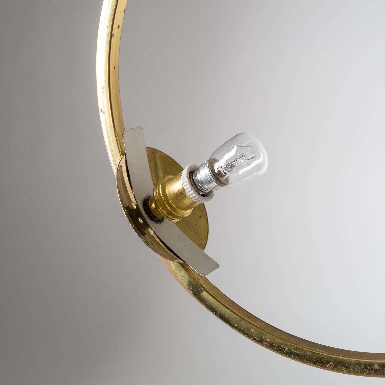 French Modernist Ceiling Light, circa 1960, Brass and Glass For Sale 6