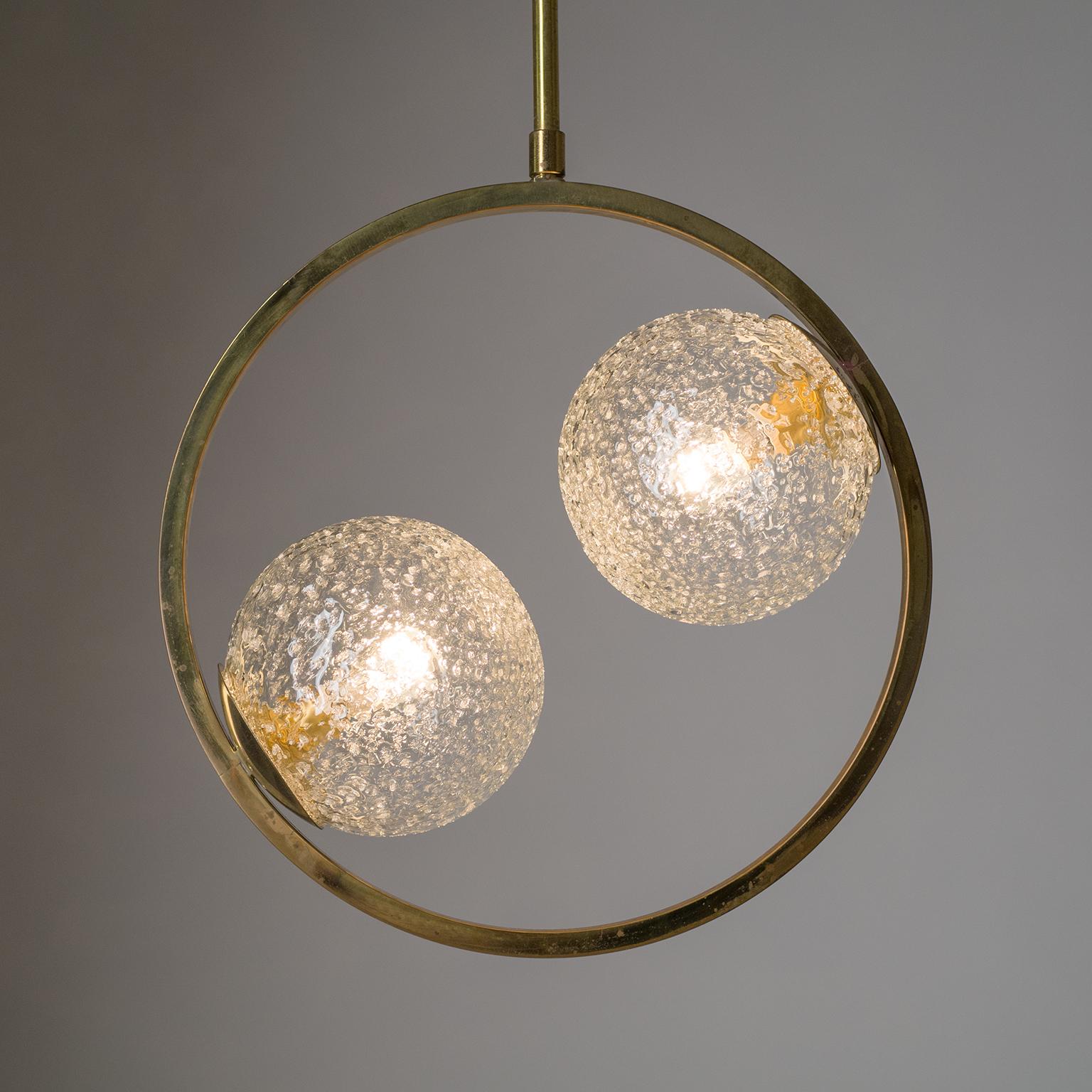 French Modernist Ceiling Light, circa 1960, Brass and Glass For Sale 7