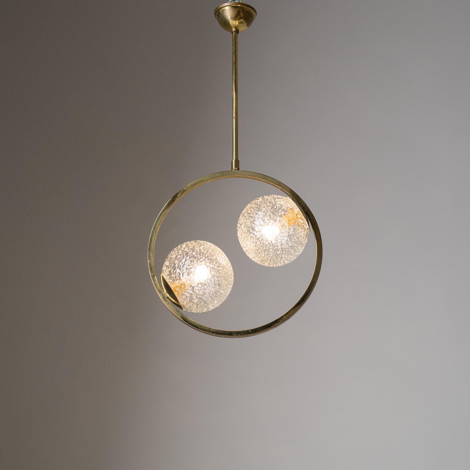 French Modernist Ceiling Light, circa 1960, Brass and Glass For Sale 8