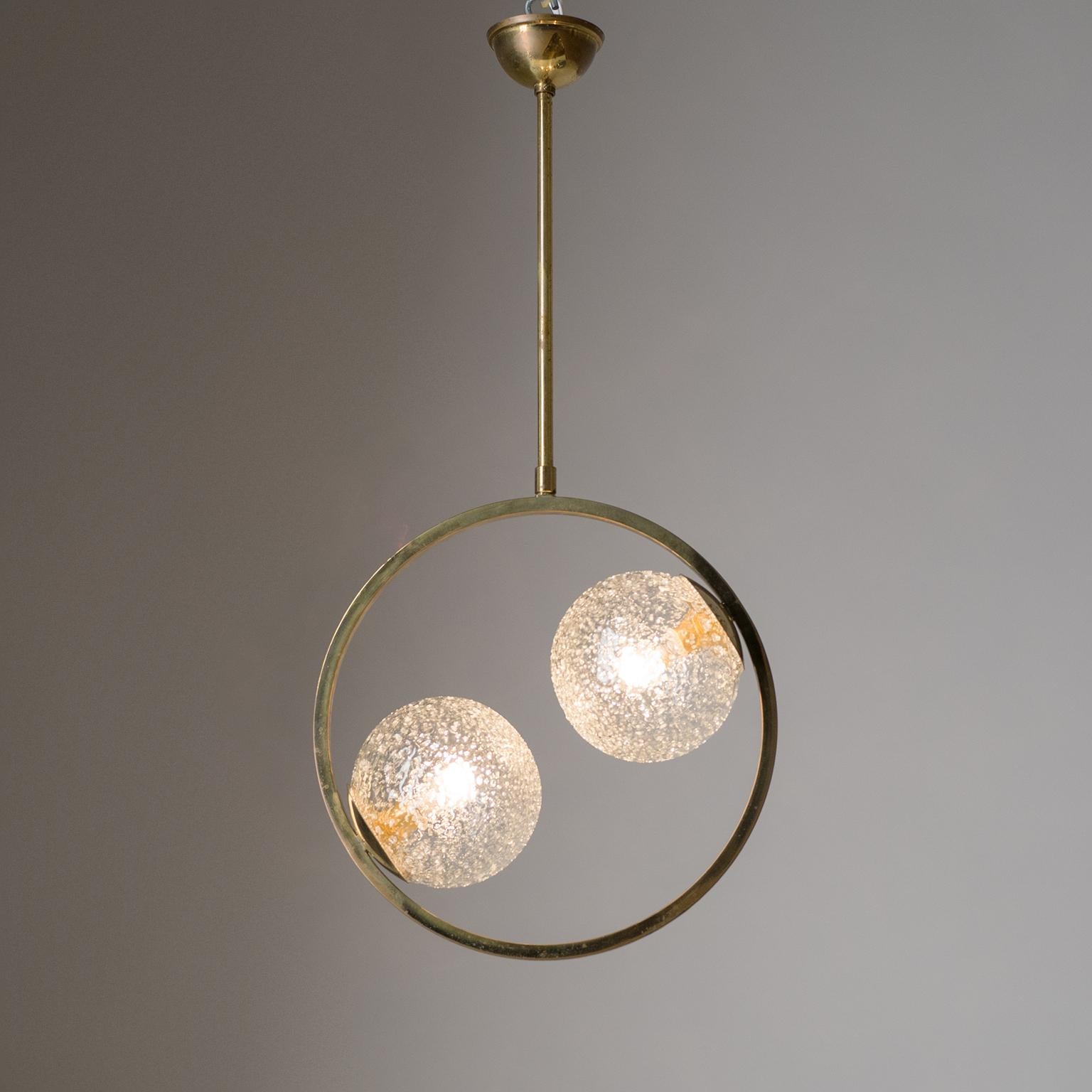 Mid-Century Modern French Modernist Ceiling Light, circa 1960, Brass and Glass For Sale