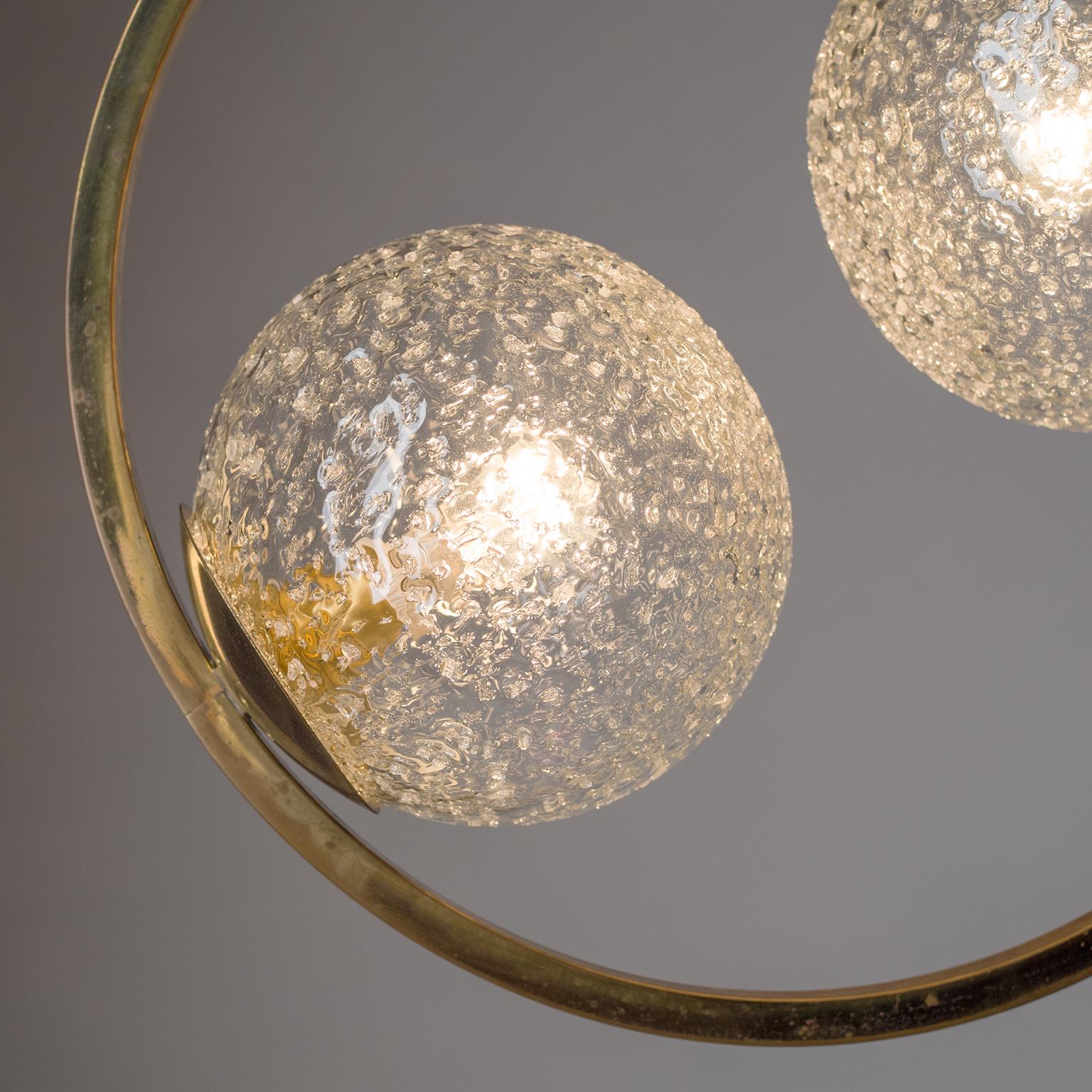 French Modernist Ceiling Light, circa 1960, Brass and Glass In Good Condition For Sale In Vienna, AT