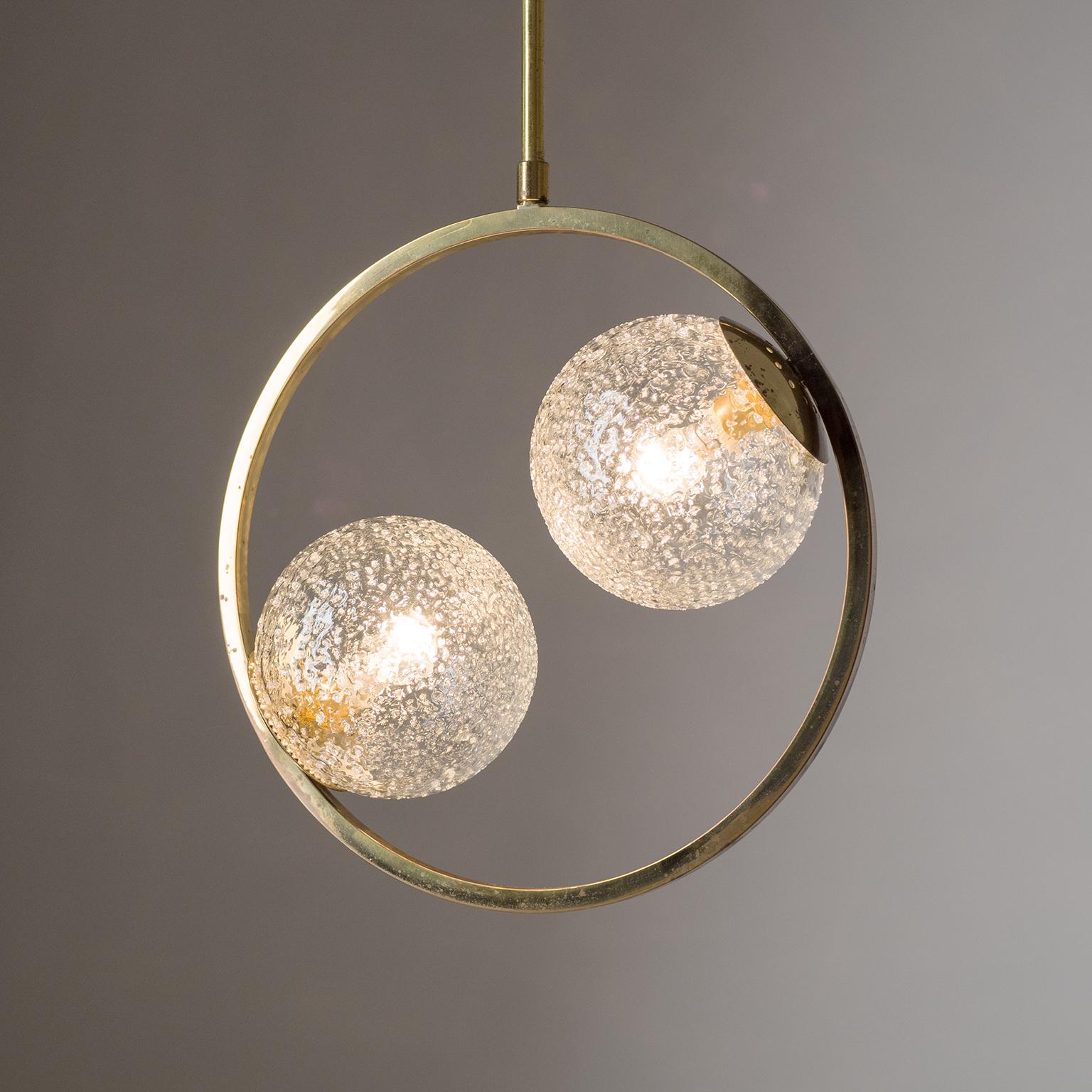 Mid-20th Century French Modernist Ceiling Light, circa 1960, Brass and Glass For Sale