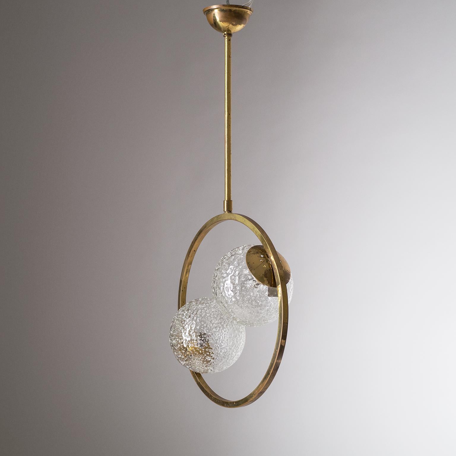 French Modernist Ceiling Light, circa 1960, Brass and Glass For Sale 2