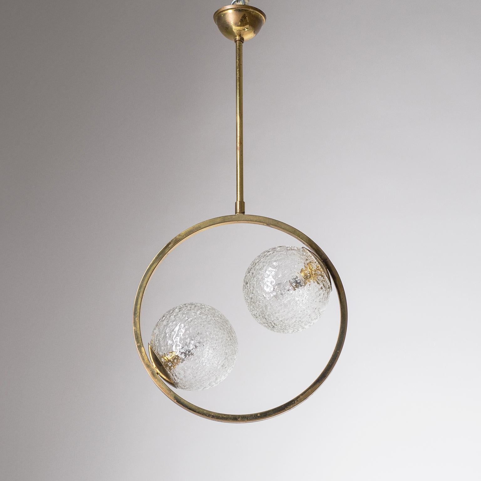 French Modernist Ceiling Light, circa 1960, Brass and Glass For Sale 4