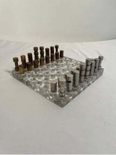 French Modernist Chess Set Lucite Base.