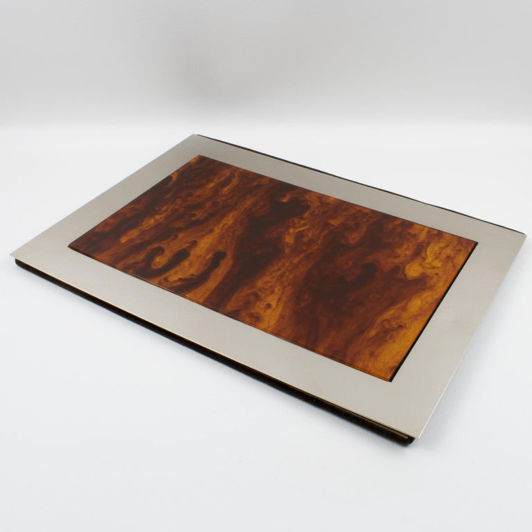 French Modernist Chrome and Tortoiseshell Lucite Desk Pad For Sale at 1stDibs