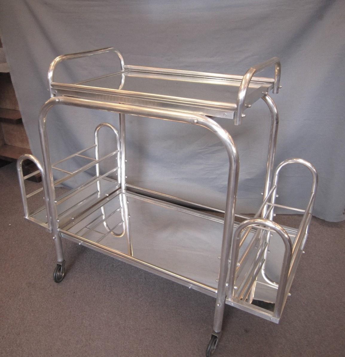 French Modernist Chrome Bar Cart with Removable Tray by Jacques Adnet 6