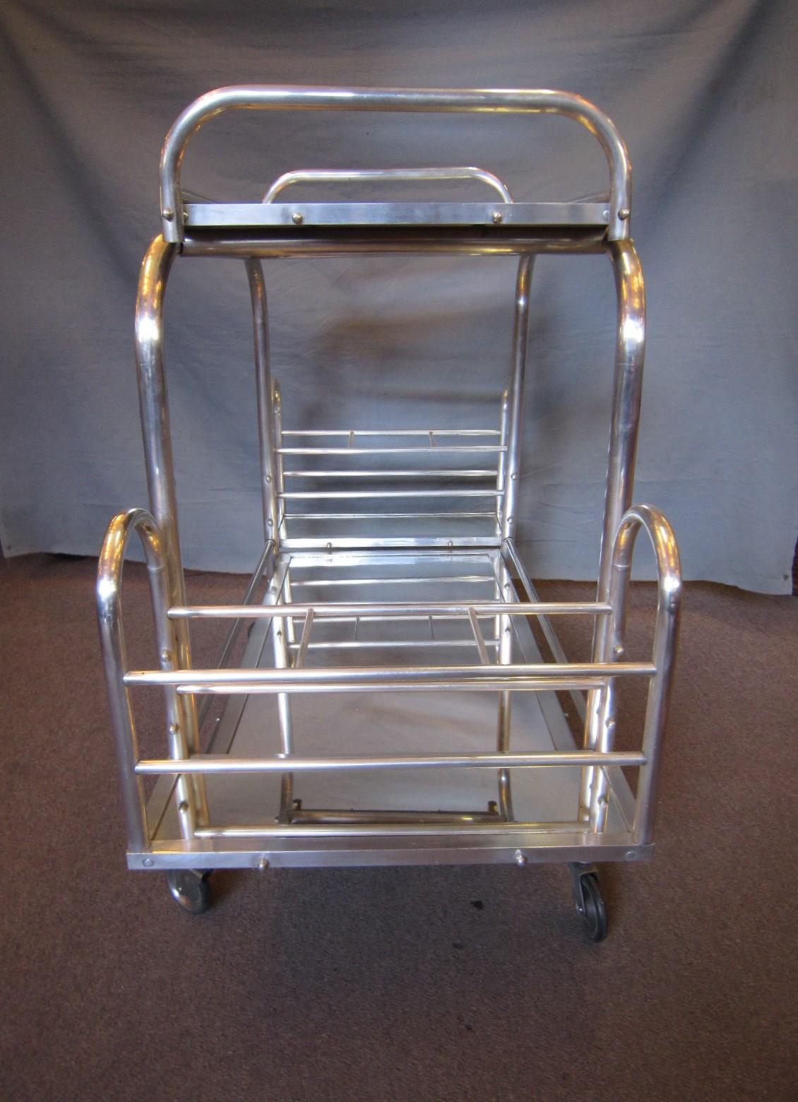 French Modernist Chrome Bar Cart with Removable Tray by Jacques Adnet 7