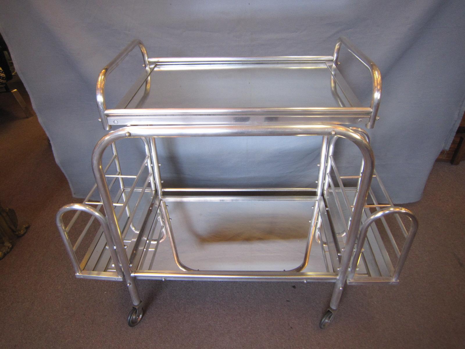 French Modernist Chrome Bar Cart with Removable Tray by Jacques Adnet 8