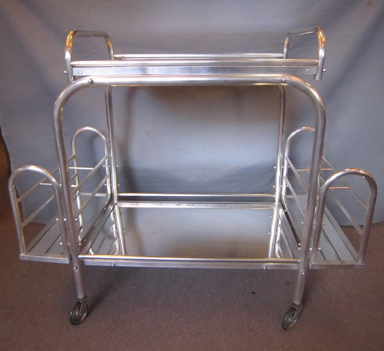 French Modernist Chrome Bar Cart with Removable Tray by Jacques Adnet 9