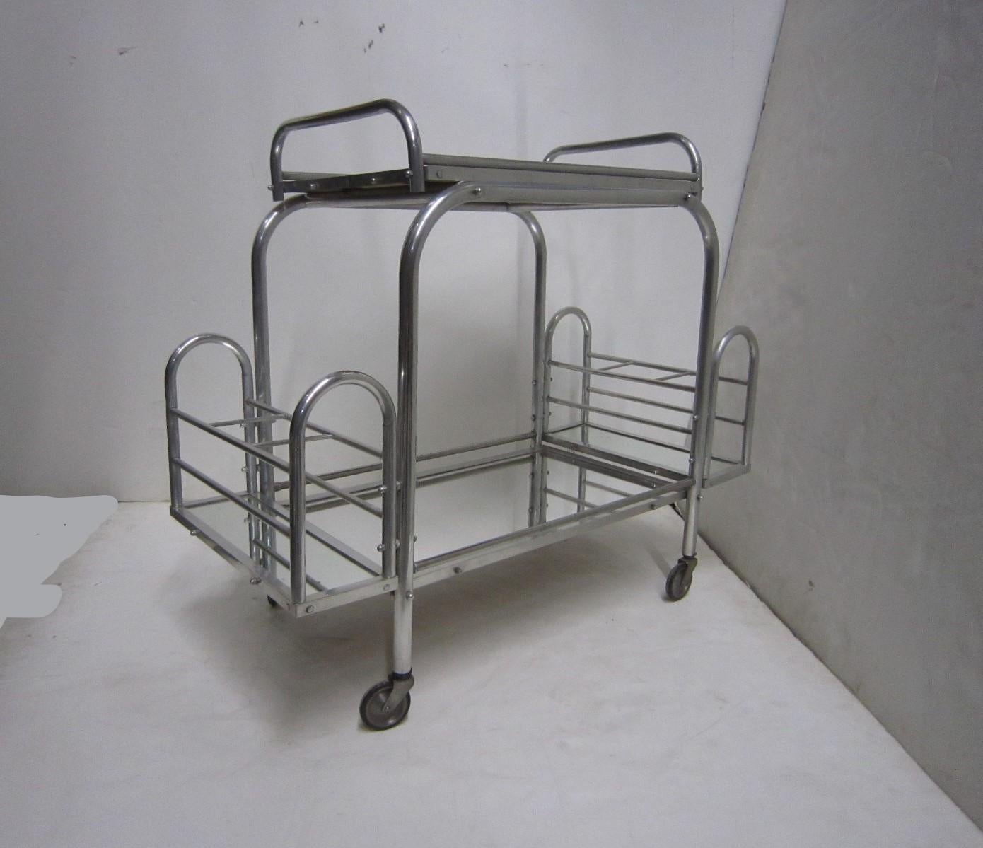 French Modernist Chrome Bar Cart with Removable Tray by Jacques Adnet In Good Condition In New York City, NY