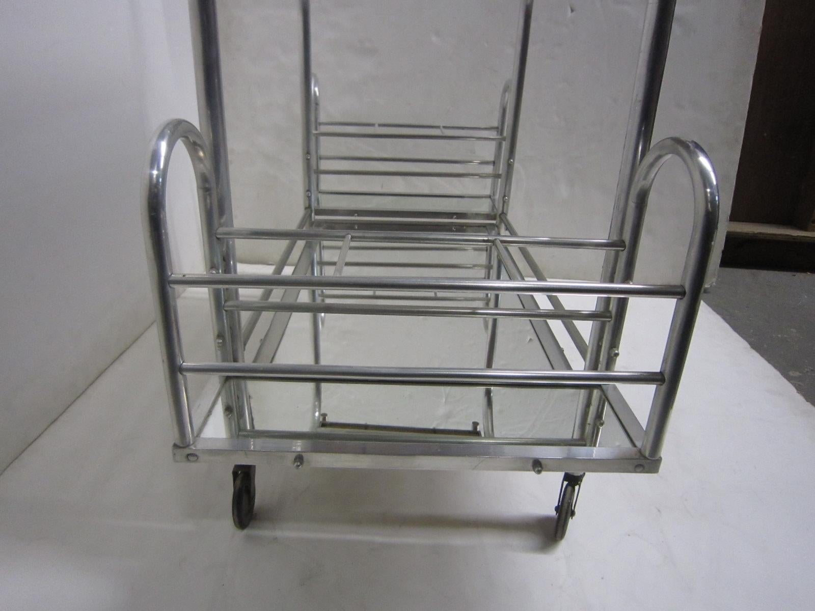Mid-20th Century French Modernist Chrome Bar Cart with Removable Tray by Jacques Adnet