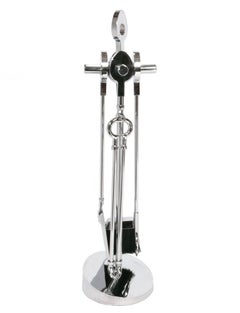 French Modernist Chrome Fireplace Tools