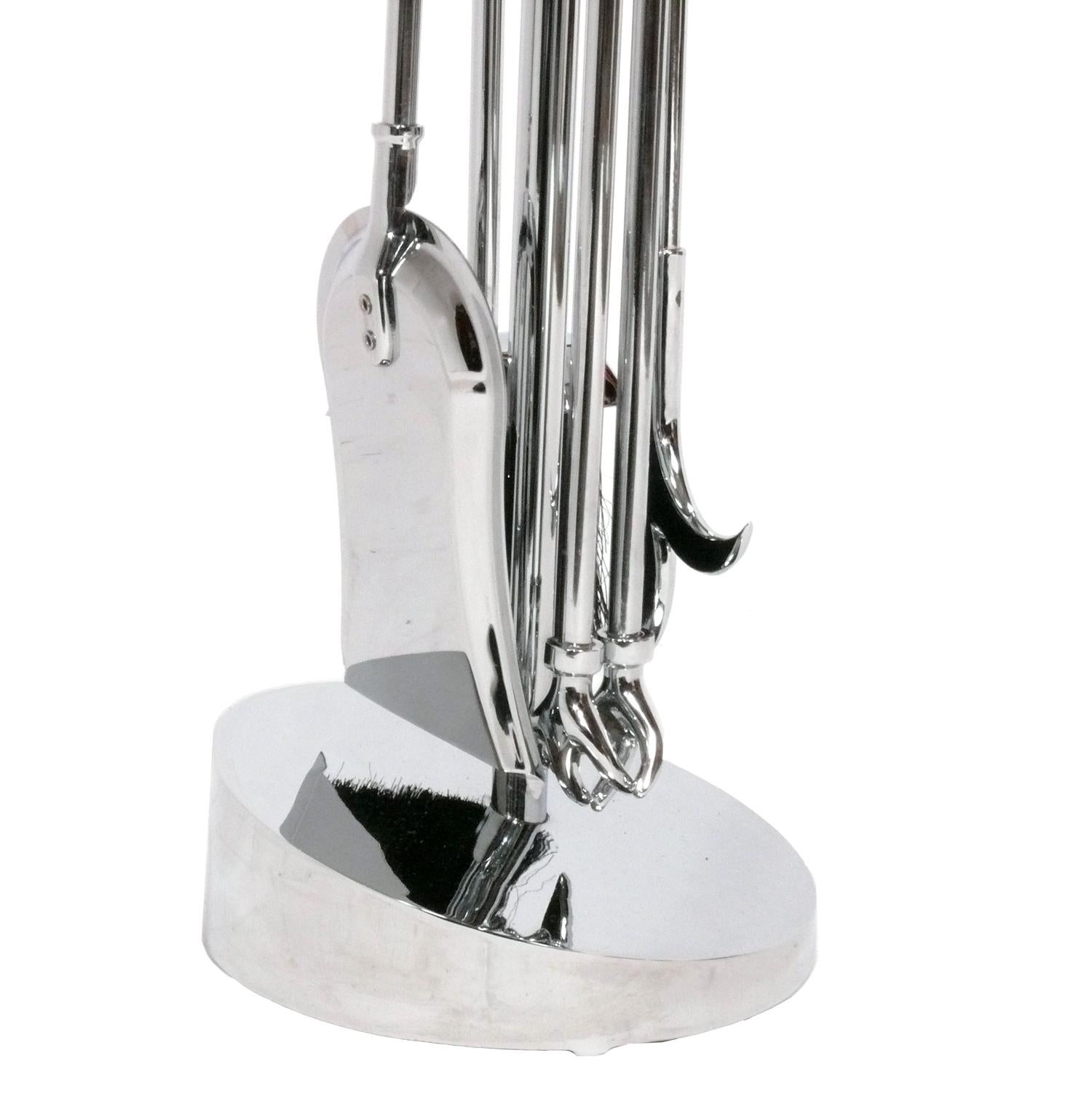 Plated French Modernist Chrome Fireplace Tools  For Sale