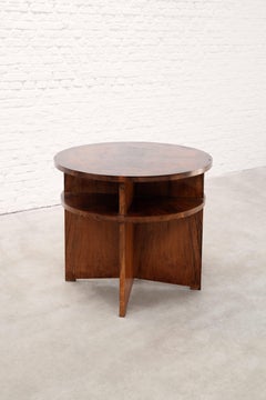 French Modernist Circular Coffee Table with Integrated Shelving, c. 1935