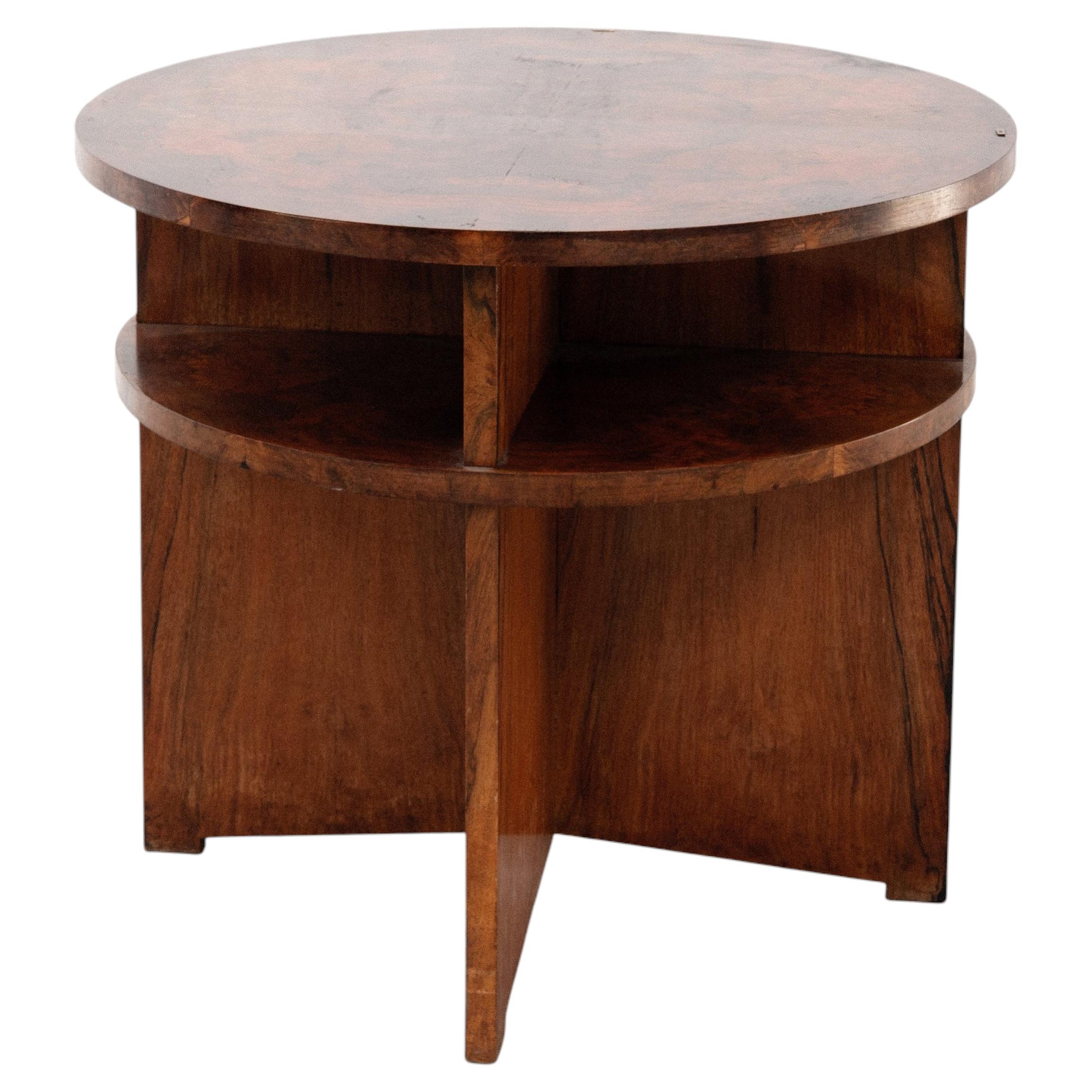 French Modernist Circular Coffee Table with Integrated Shelving, c. 1935