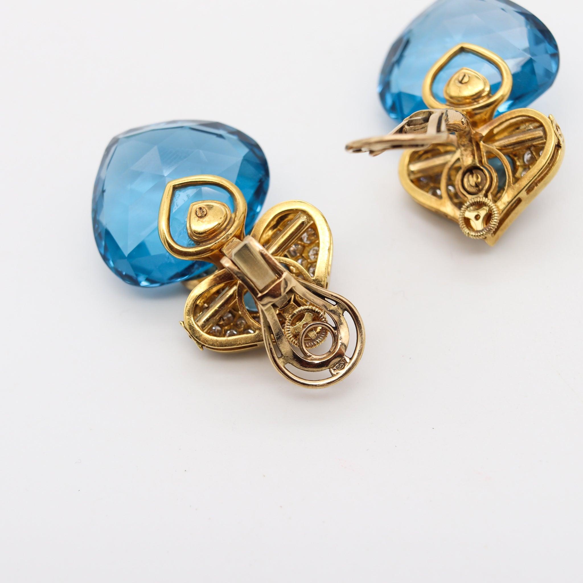 Modernist FRENCH MODERNIST Clips-On Earrings In 18Kt Gold And 88.12 Ctw In Diamonds & Gems For Sale