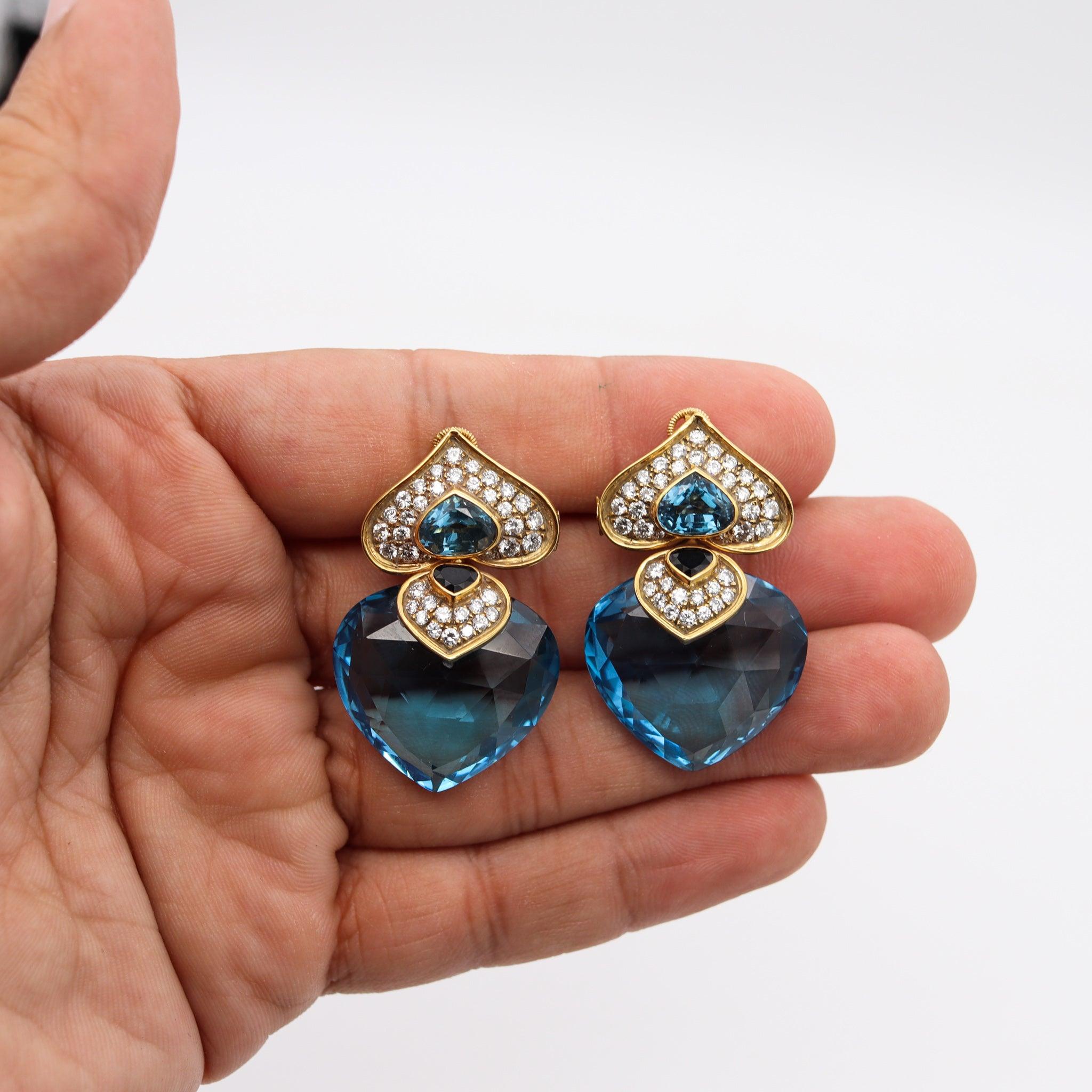 Brilliant Cut FRENCH MODERNIST Clips-On Earrings In 18Kt Gold And 88.12 Ctw In Diamonds & Gems For Sale