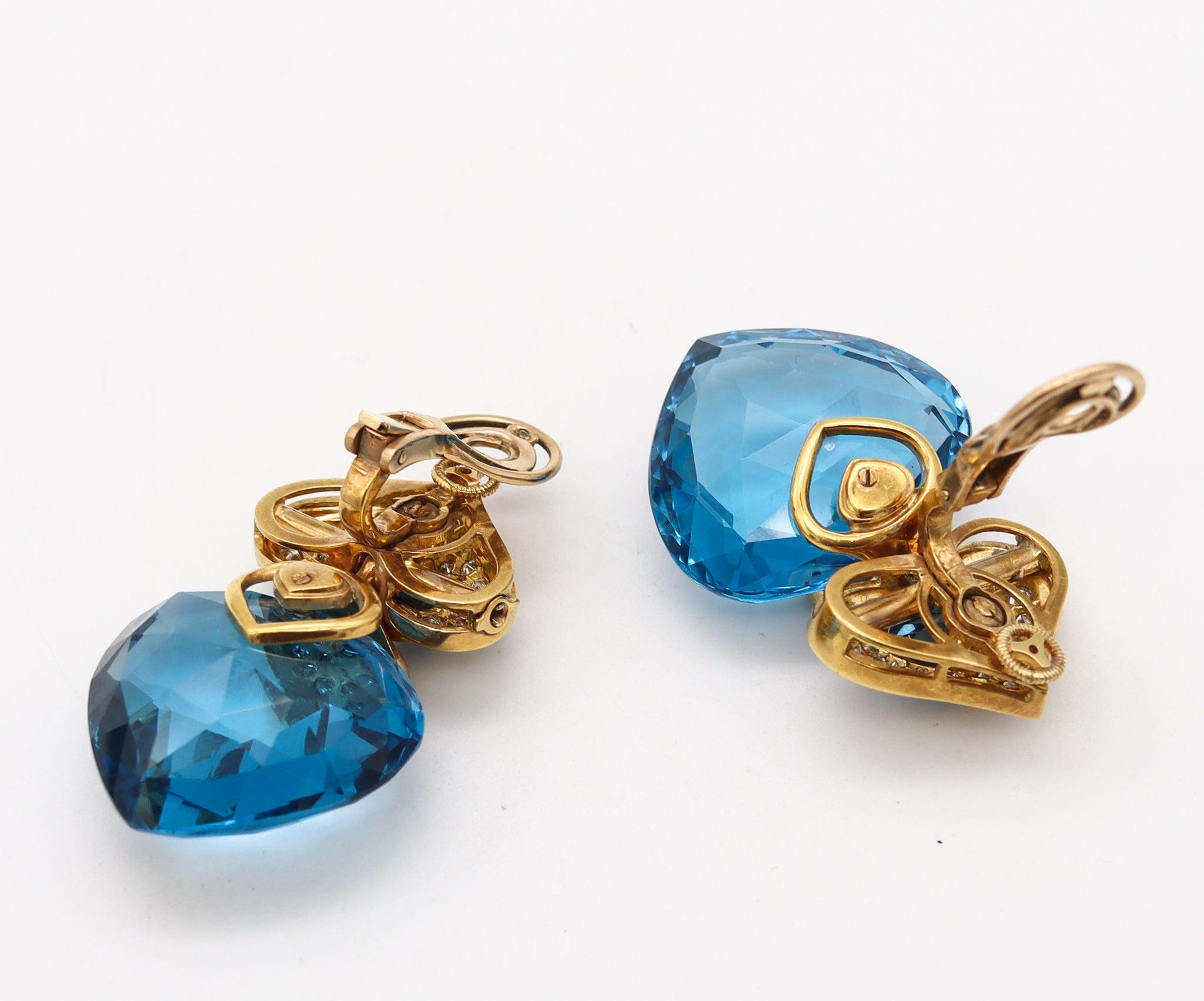 FRENCH MODERNIST Clips-On Earrings In 18Kt Gold And 88.12 Ctw In Diamonds & Gems In Excellent Condition For Sale In Miami, FL