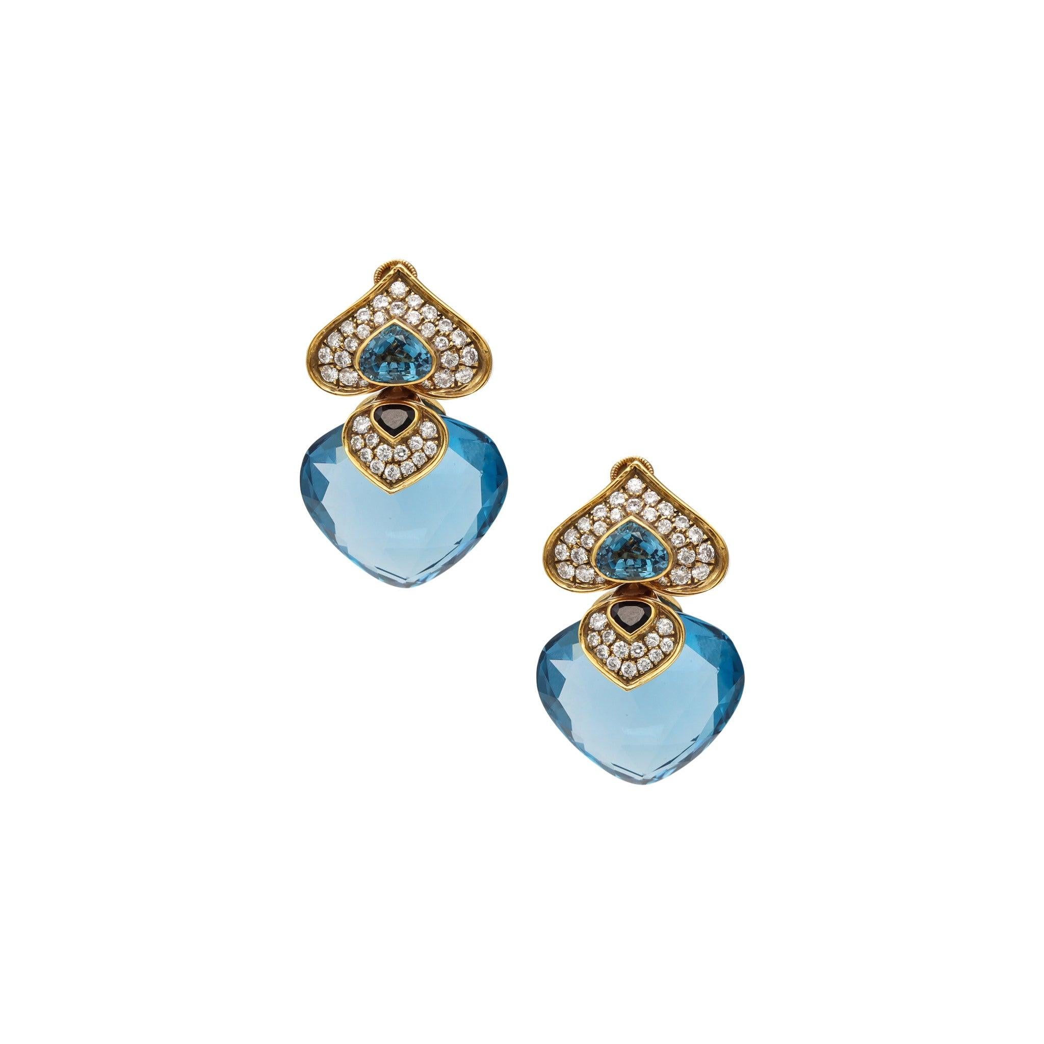 Women's FRENCH MODERNIST Clips-On Earrings In 18Kt Gold And 88.12 Ctw In Diamonds & Gems For Sale