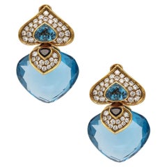 FRENCH MODERNIST Clips-On Earrings In 18Kt Gold And 88.12 Ctw In Diamonds & Gems