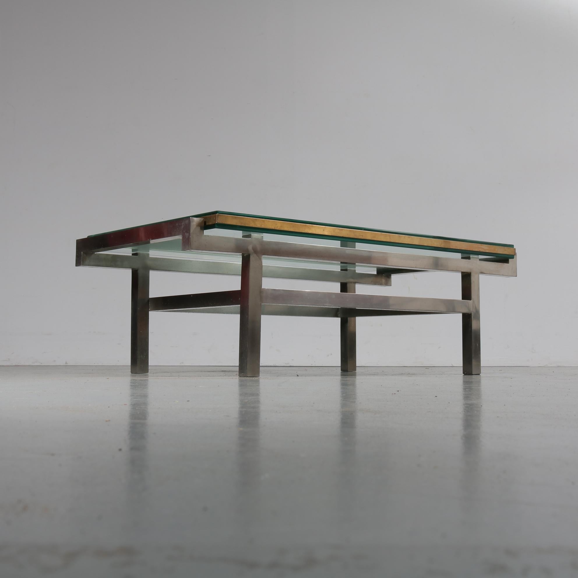 Mid-Century Modern French Modernist Coffee Table in Steel and Brass, 1960