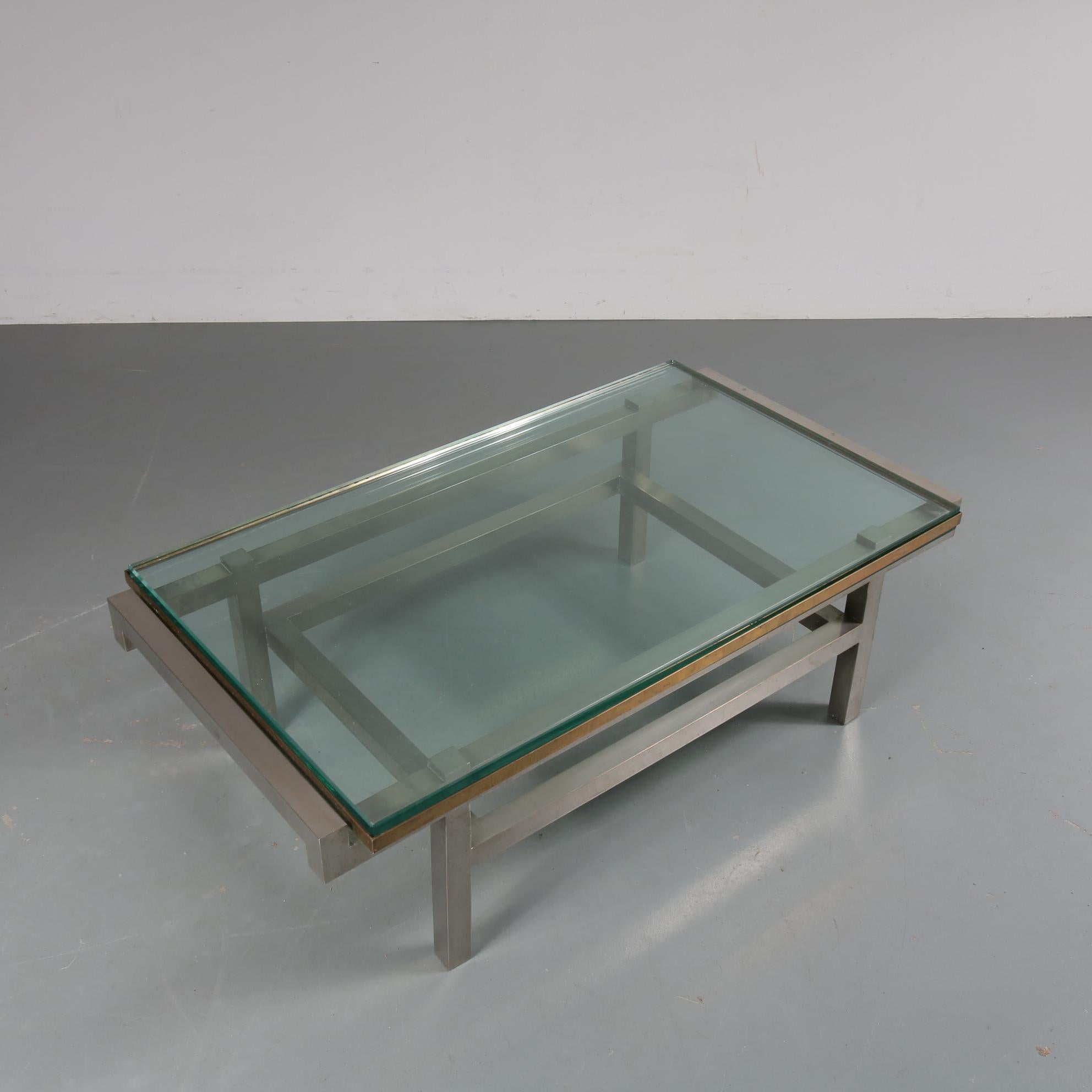 French Modernist Coffee Table in Steel and Brass, 1960 In Good Condition In Amsterdam, NL