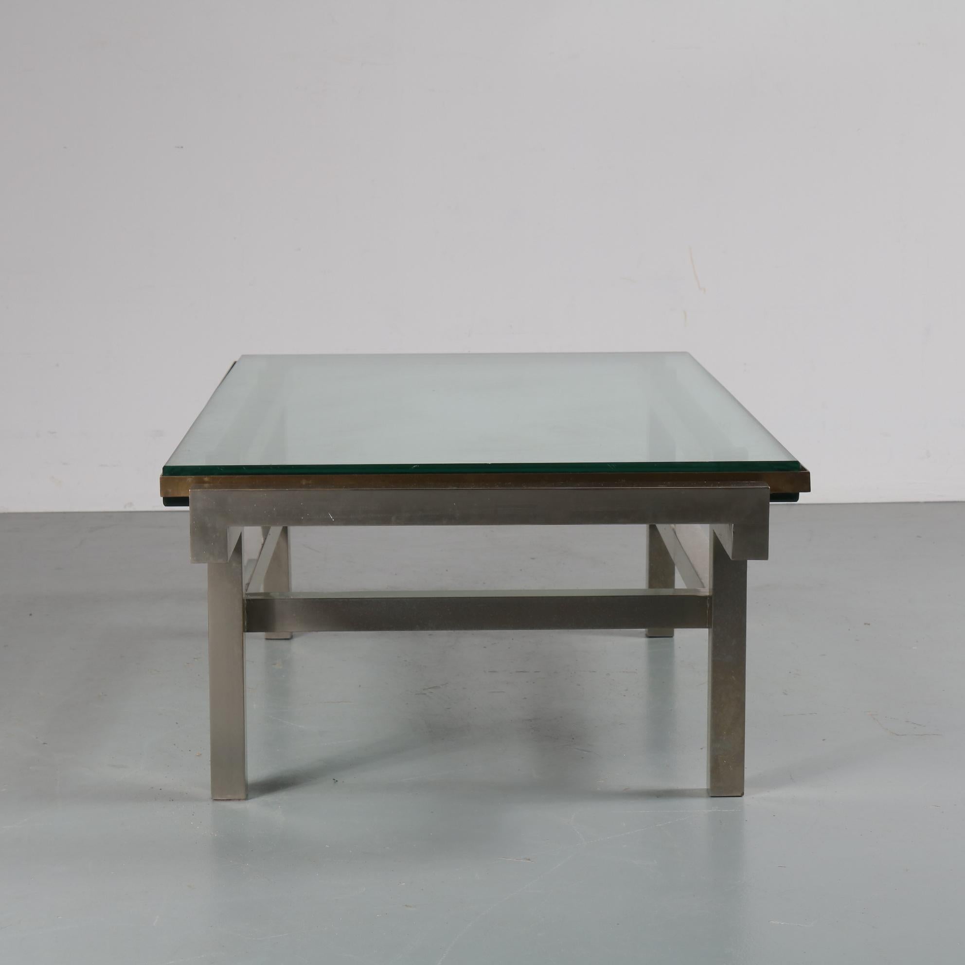 20th Century French Modernist Coffee Table in Steel and Brass, 1960