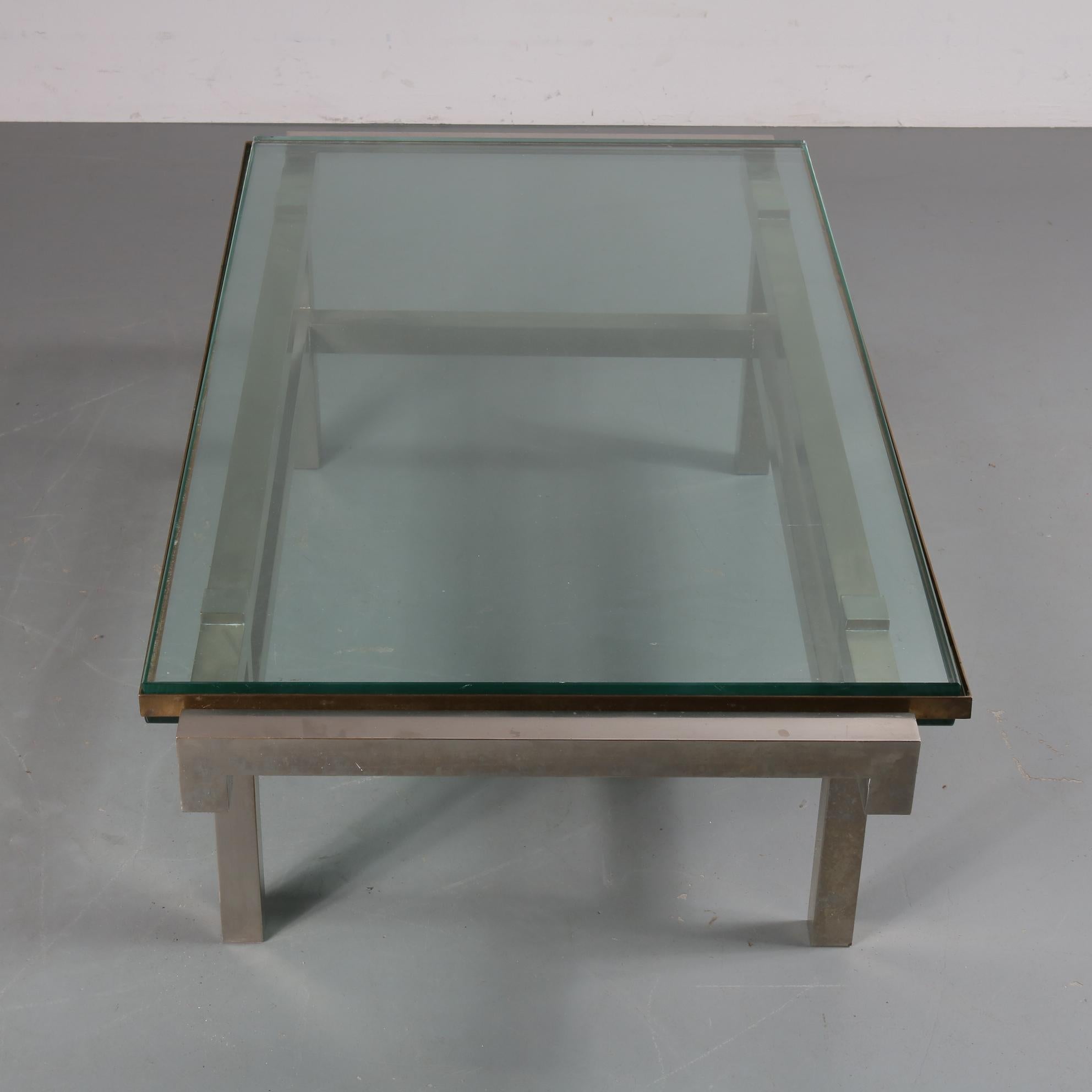 French Modernist Coffee Table in Steel and Brass, 1960 1