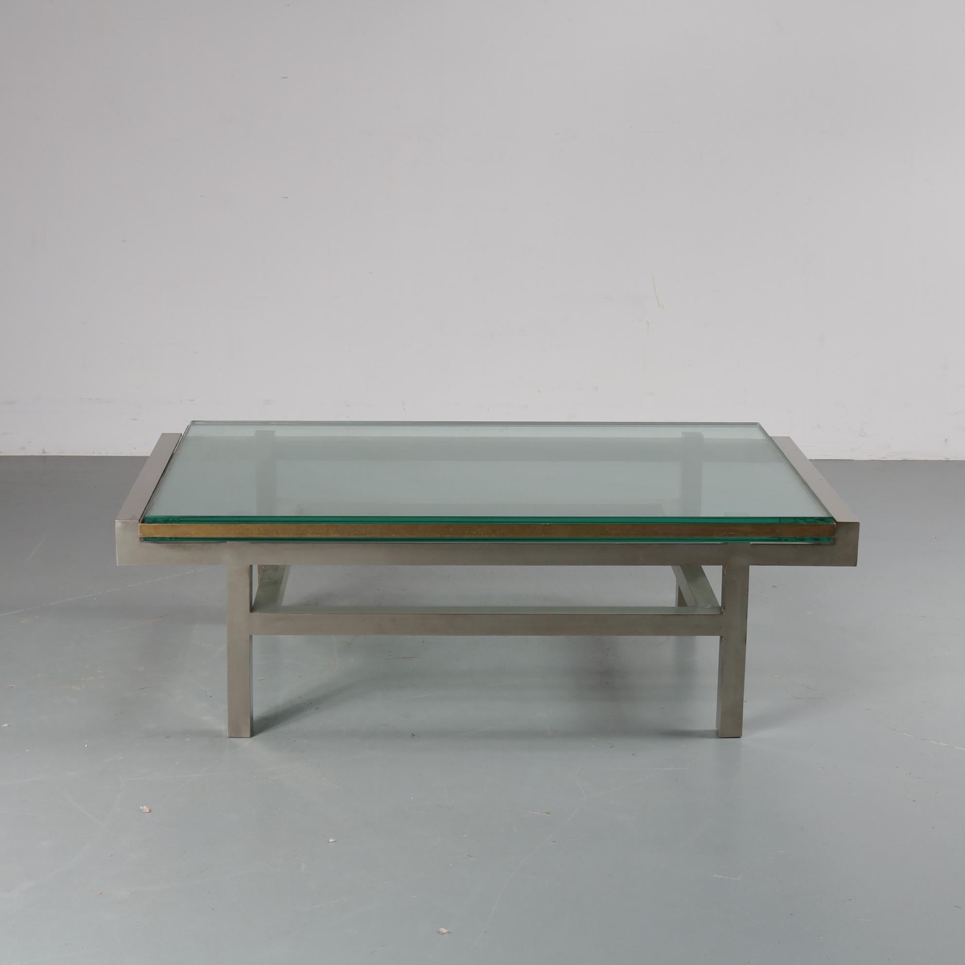 French Modernist Coffee Table in Steel and Brass, 1960 2