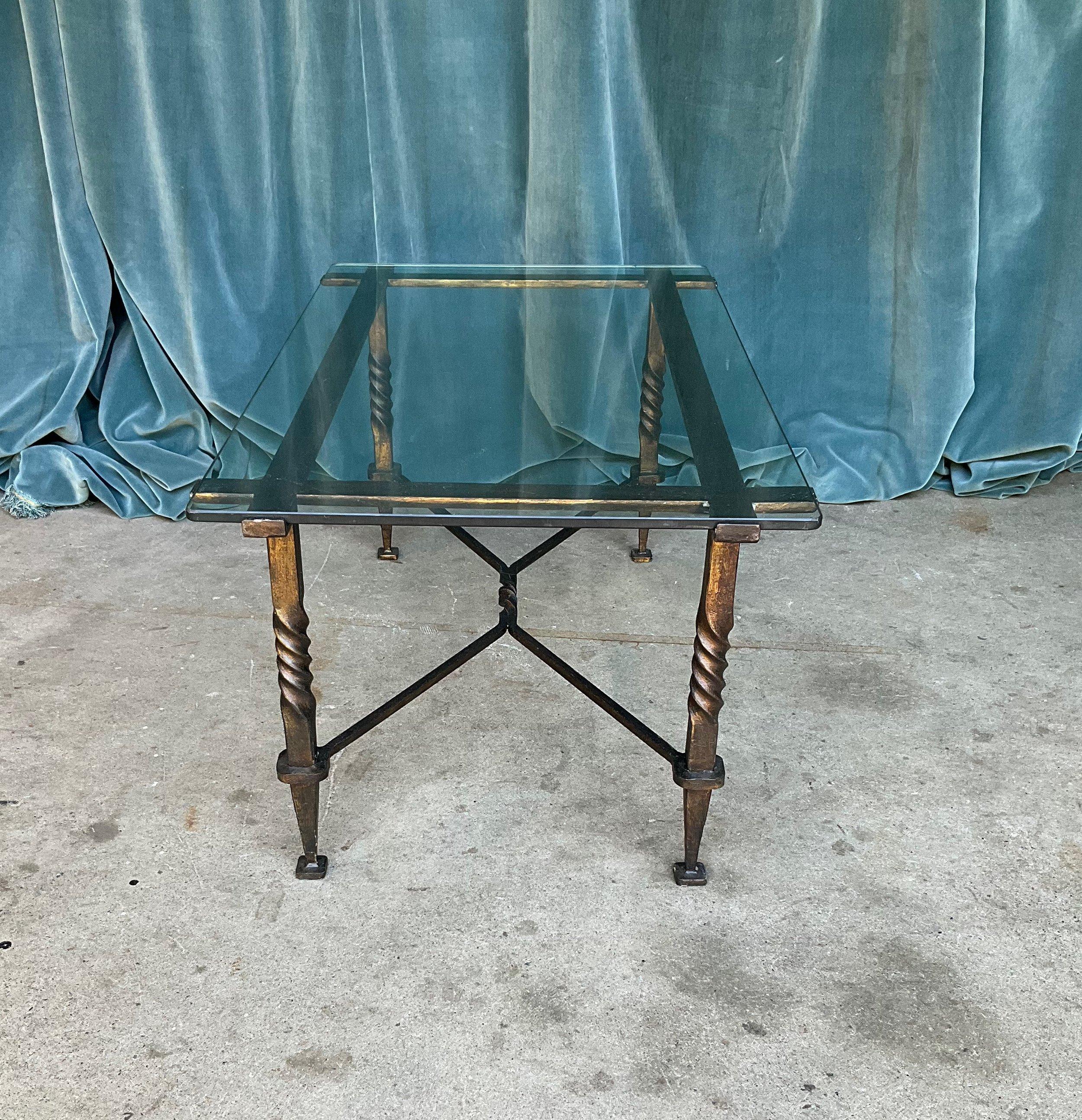 French Modernist Coffee Table with Twisted Iron Base For Sale 1