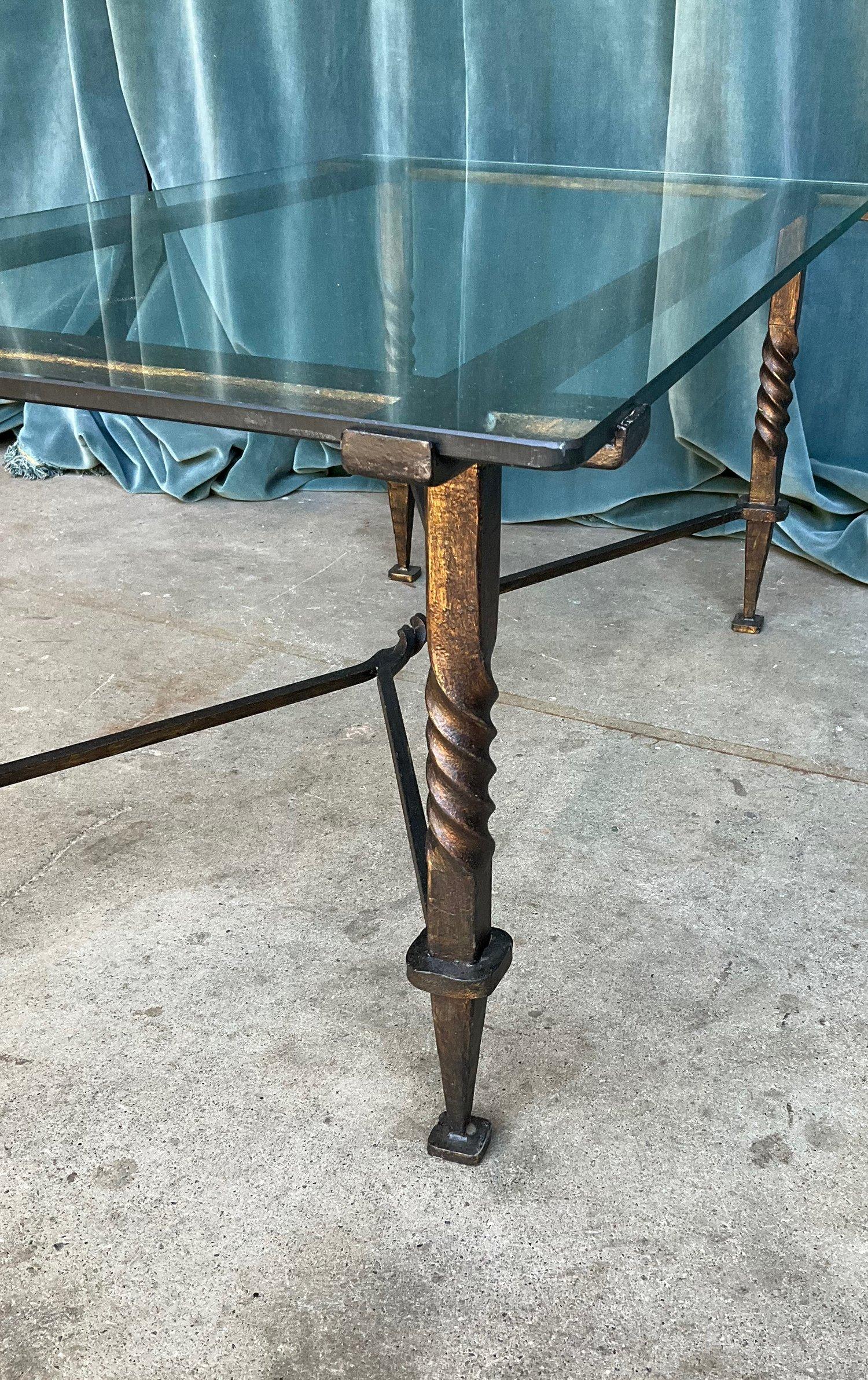 French Modernist Coffee Table with Twisted Iron Base For Sale 3