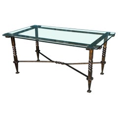 Mesa de centro modernista francesa con base de hierro retorcido