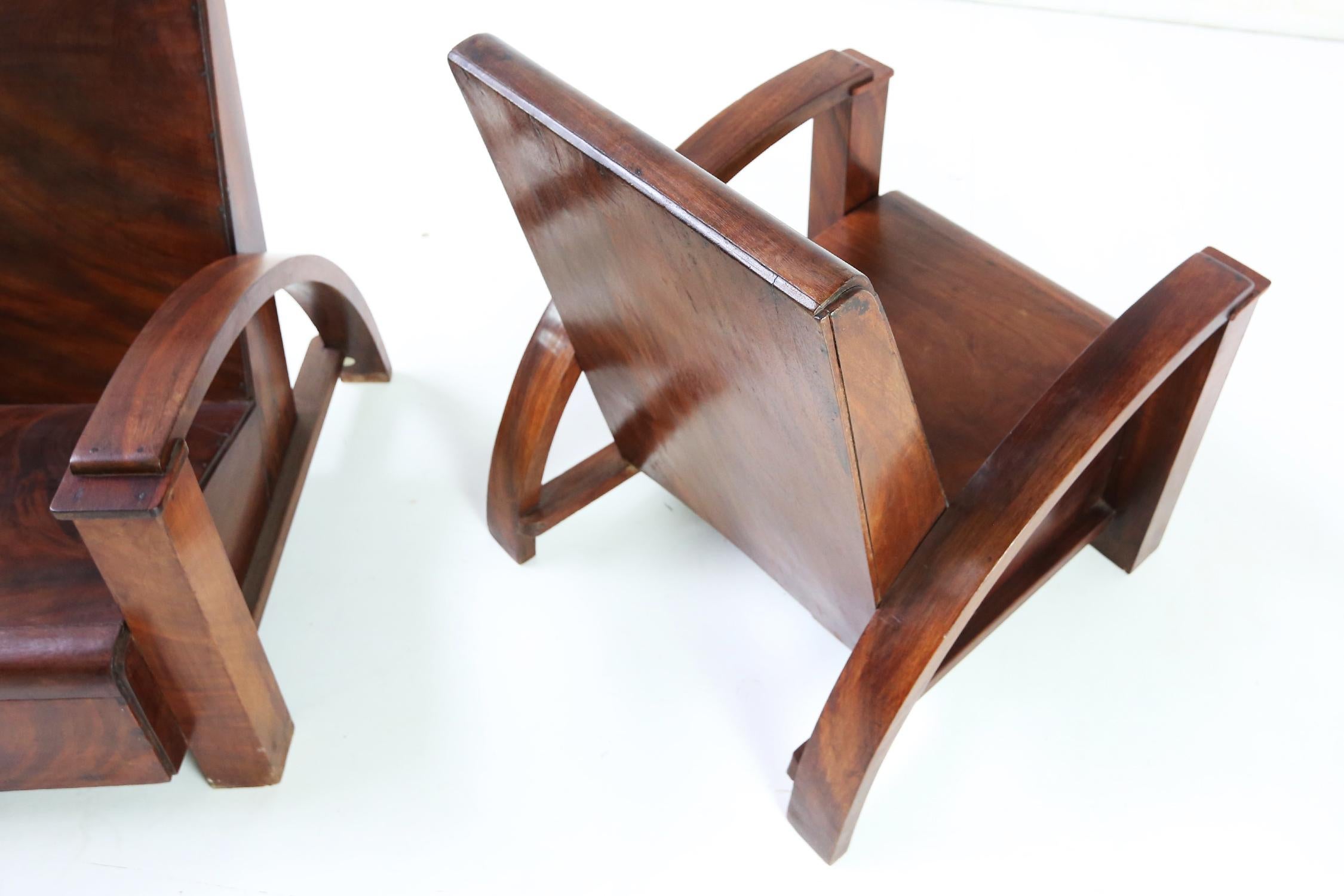French Modernist Colonial Lounge Chairs in Mahogany, circa 1940s 3